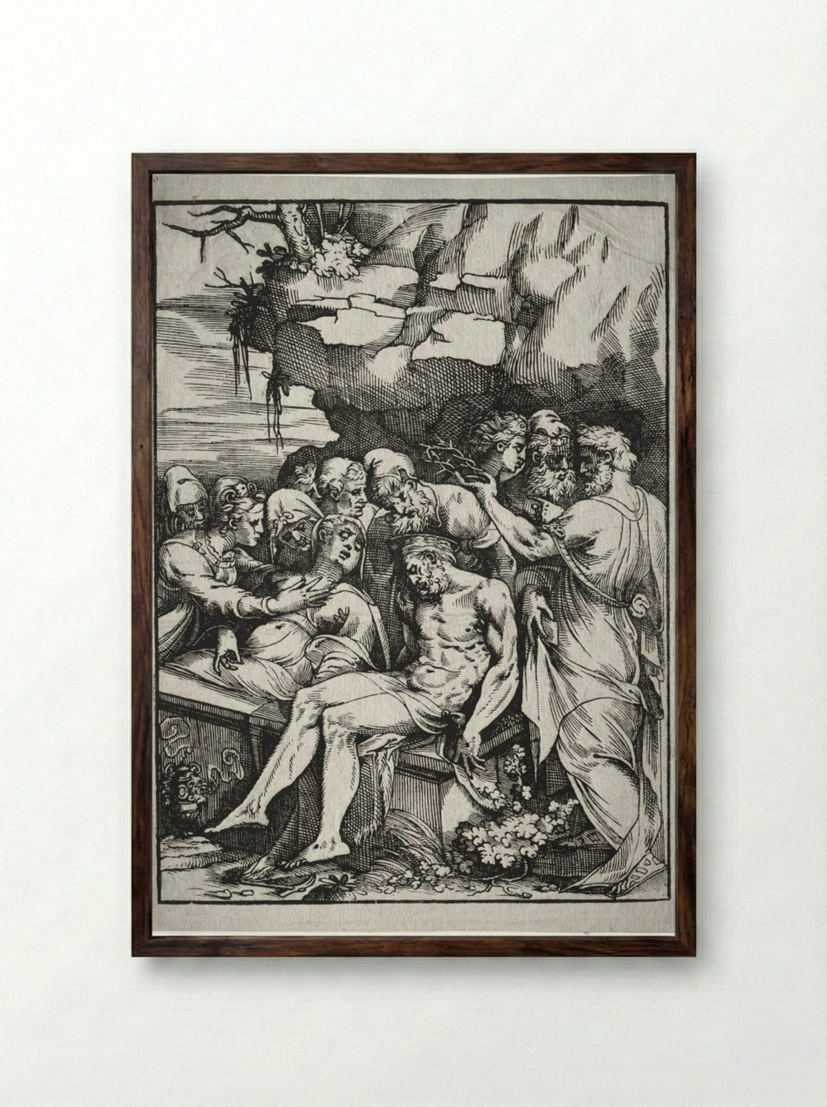 The Entombment - Andrea Schiavone - Framed Print Dark Wood
