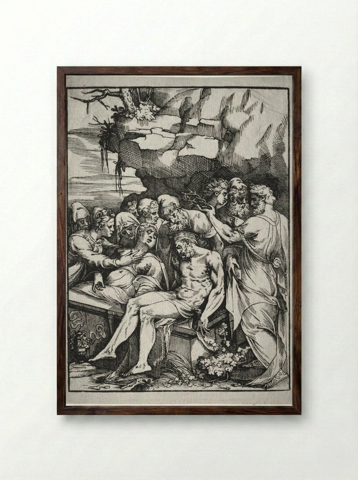 The Entombment - Andrea Schiavone - Framed Print Dark Wood