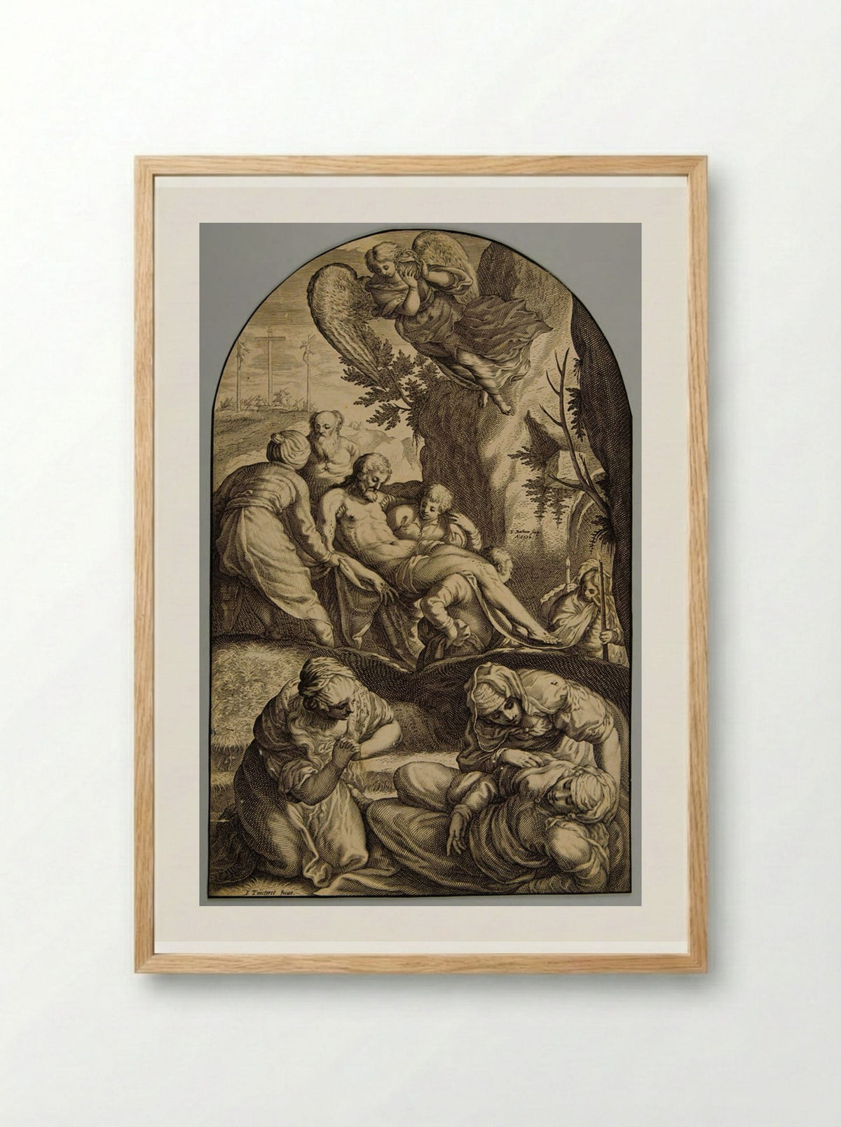 The Entombment - Jacob Matham - Framed Print Wood