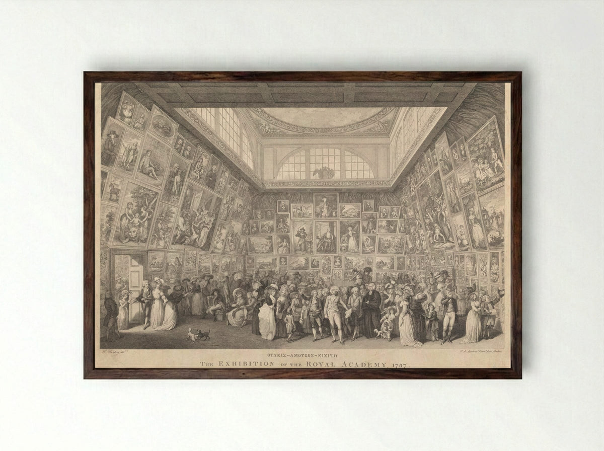 The Exhibition of the Royal Academy, 1787 - Pietro Antonio Martini - Framed Print Dark Wood