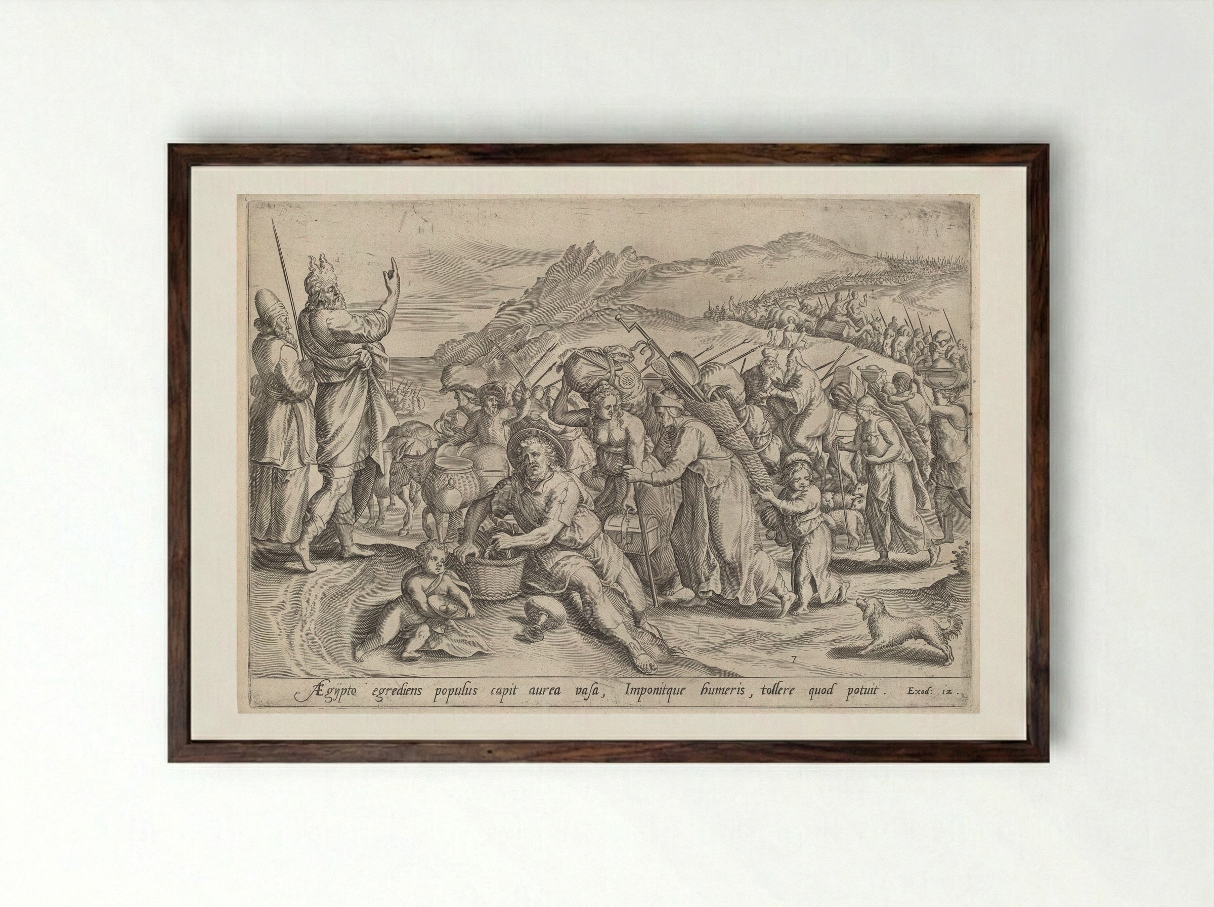 The Exodus from Egypt - Johann Sadeler I - Framed Print Dark Wood