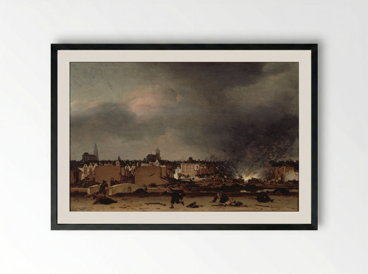The Explosion of the Delft Powder Magazine - Egbert Lievensz. van der Poel - Framed Print Black