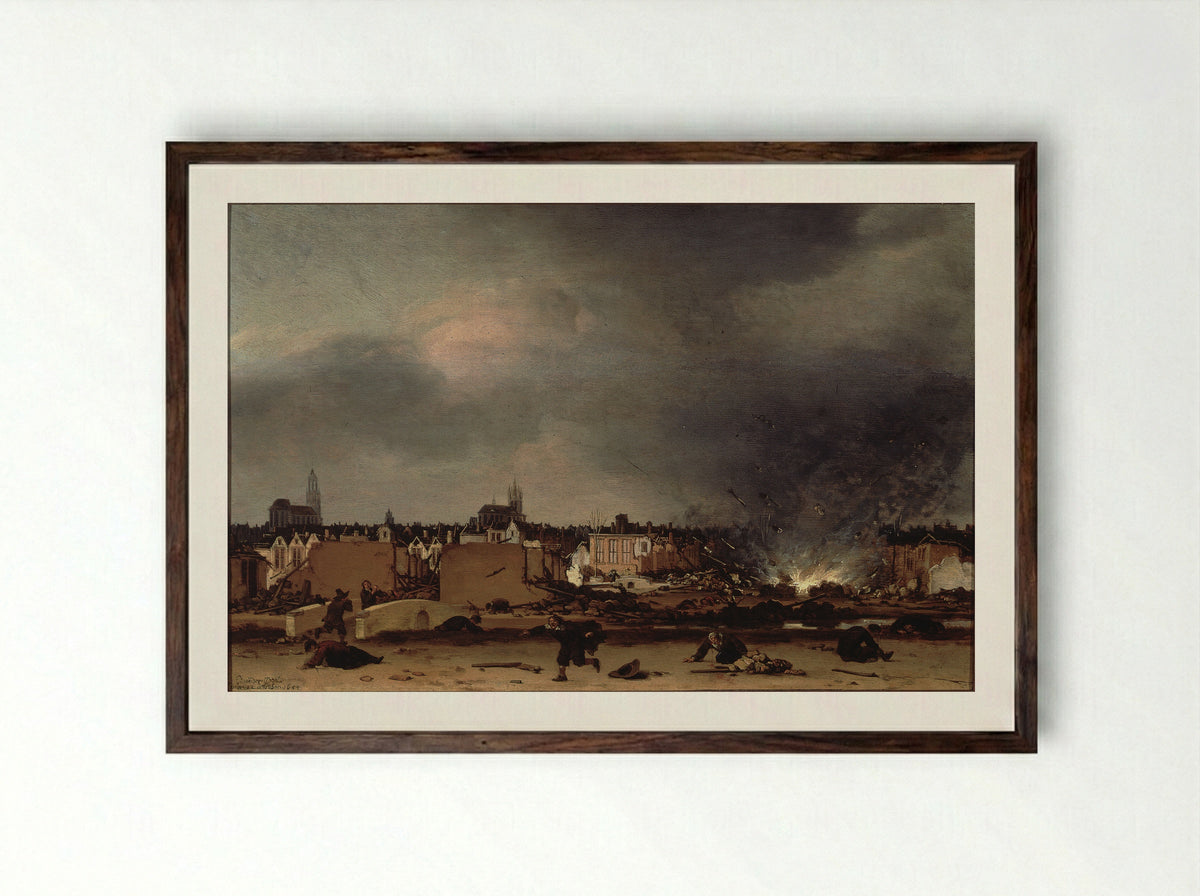 The Explosion of the Delft Powder Magazine - Egbert Lievensz. van der Poel - Framed Print Dark Wood