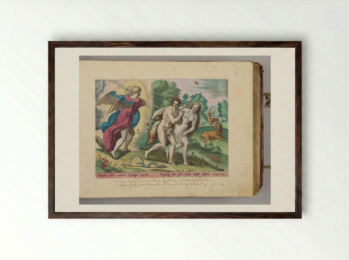 The Expulsion from Paradise - Johann Sadeler I - Framed Print Dark Wood