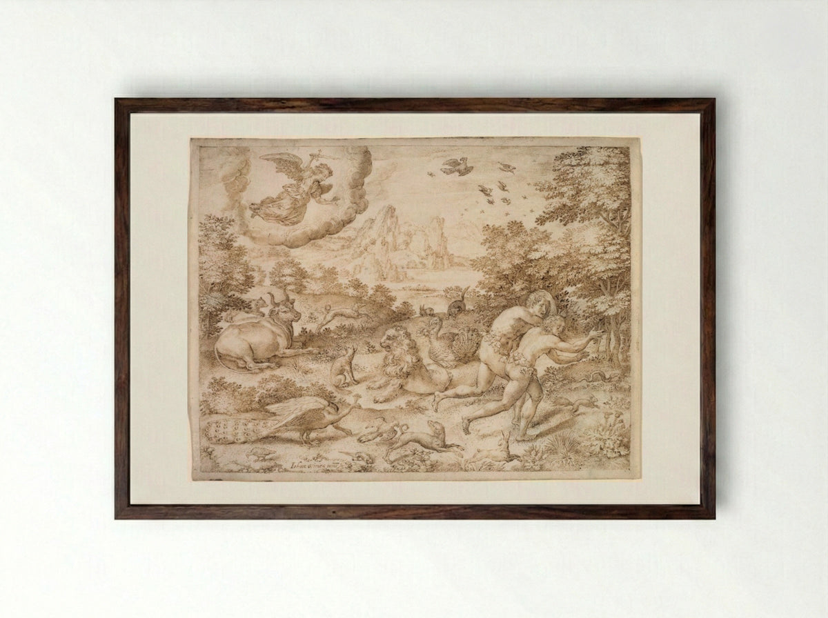 The Expulsion from Paradise - Jan Wierix - Framed Print Dark Wood