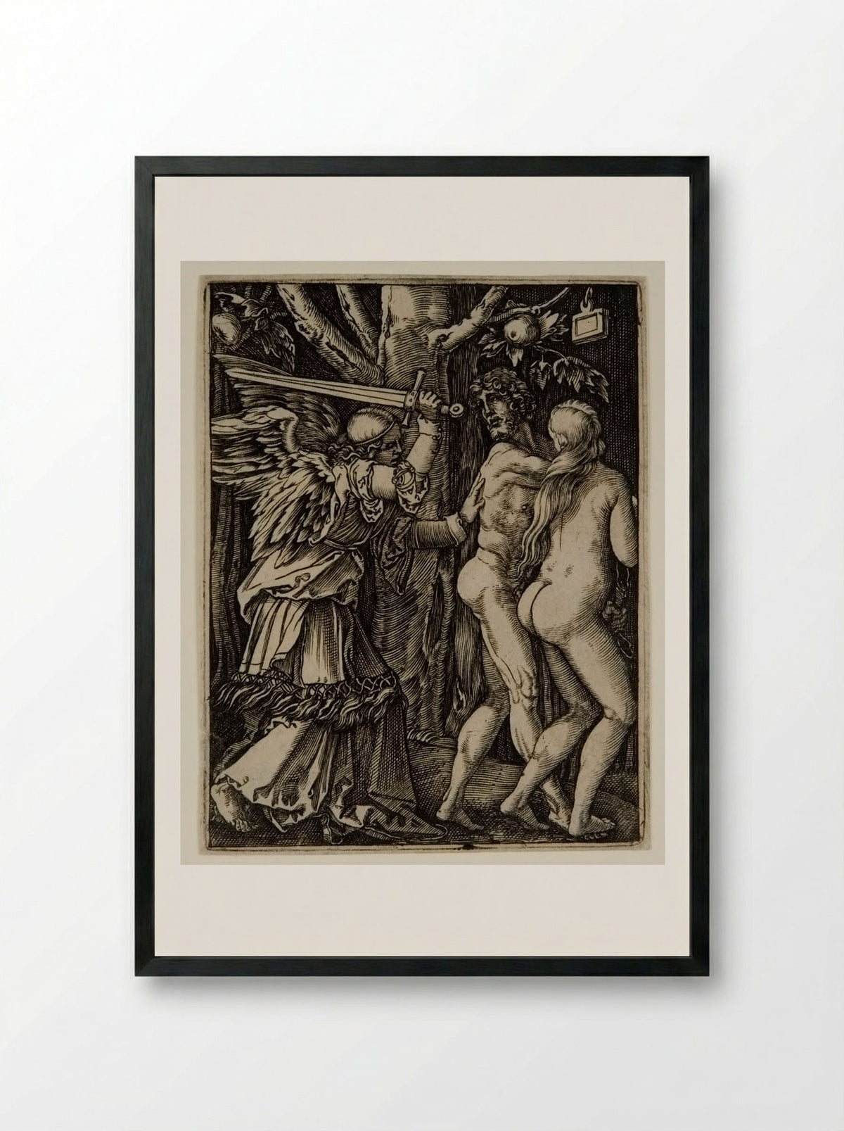The Expulsion of Adam and Eve from Paradise - Marcantonio Raimondi - Framed Print Black