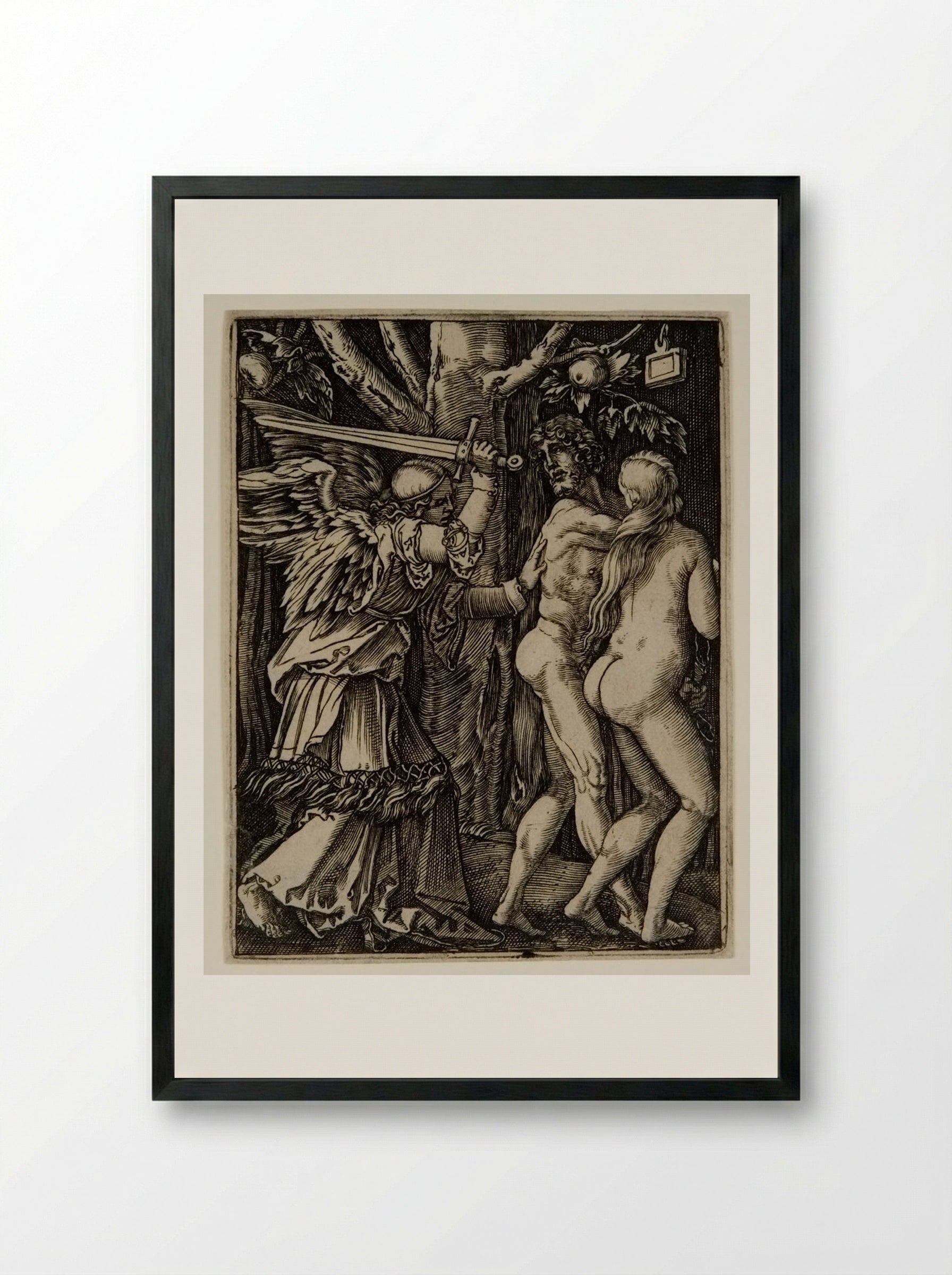 The Expulsion of Adam and Eve from Paradise - Marcantonio Raimondi - Framed Print Black