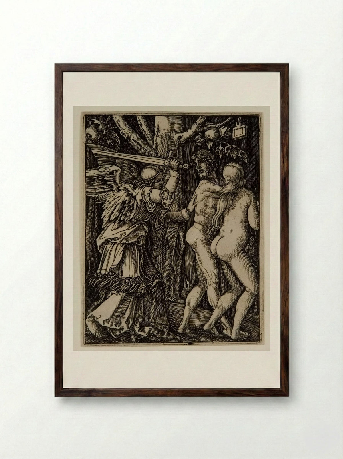 The Expulsion of Adam and Eve from Paradise - Marcantonio Raimondi - Framed Print Dark Wood