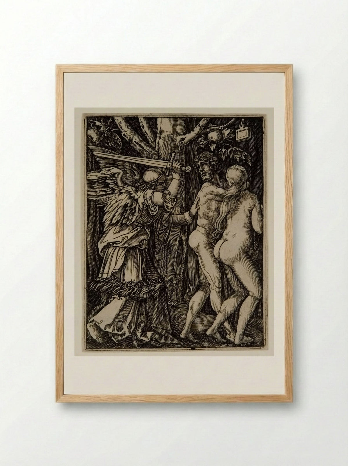 The Expulsion of Adam and Eve from Paradise - Marcantonio Raimondi - Framed Print Wood