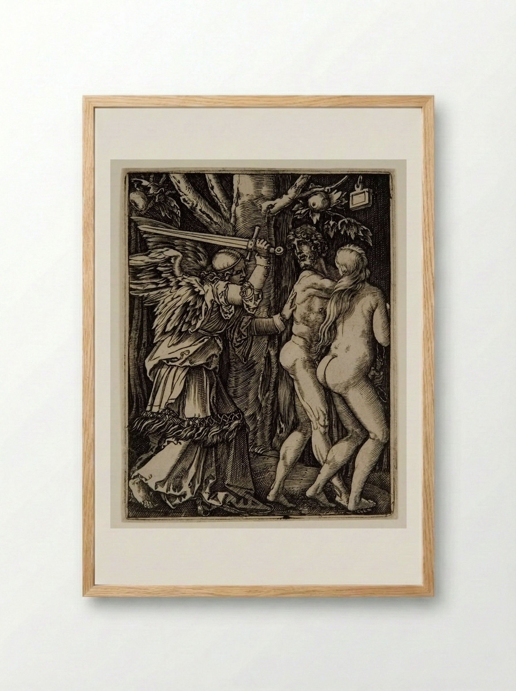 The Expulsion of Adam and Eve from Paradise - Marcantonio Raimondi - Framed Print Wood