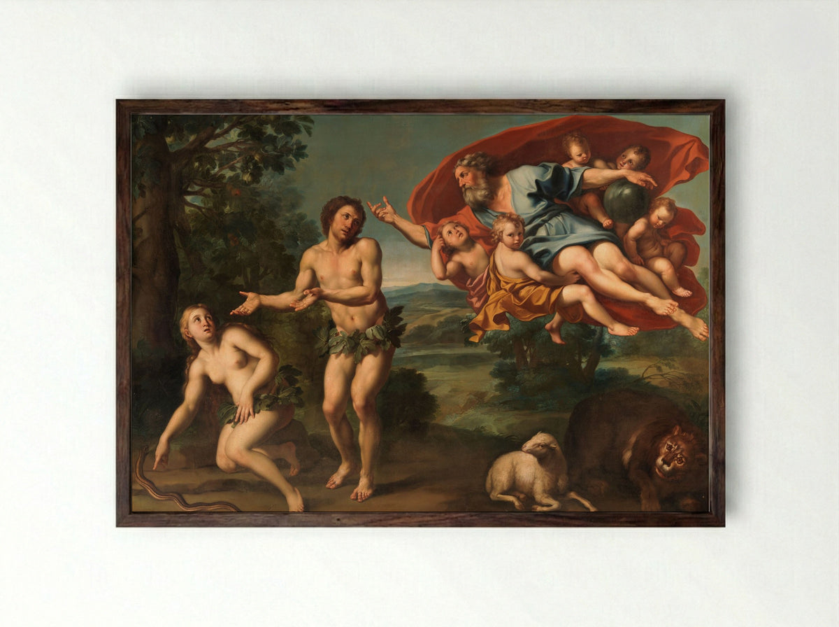 The Expulsion of Adam and Eve - Domenichino - Framed Print Dark Wood