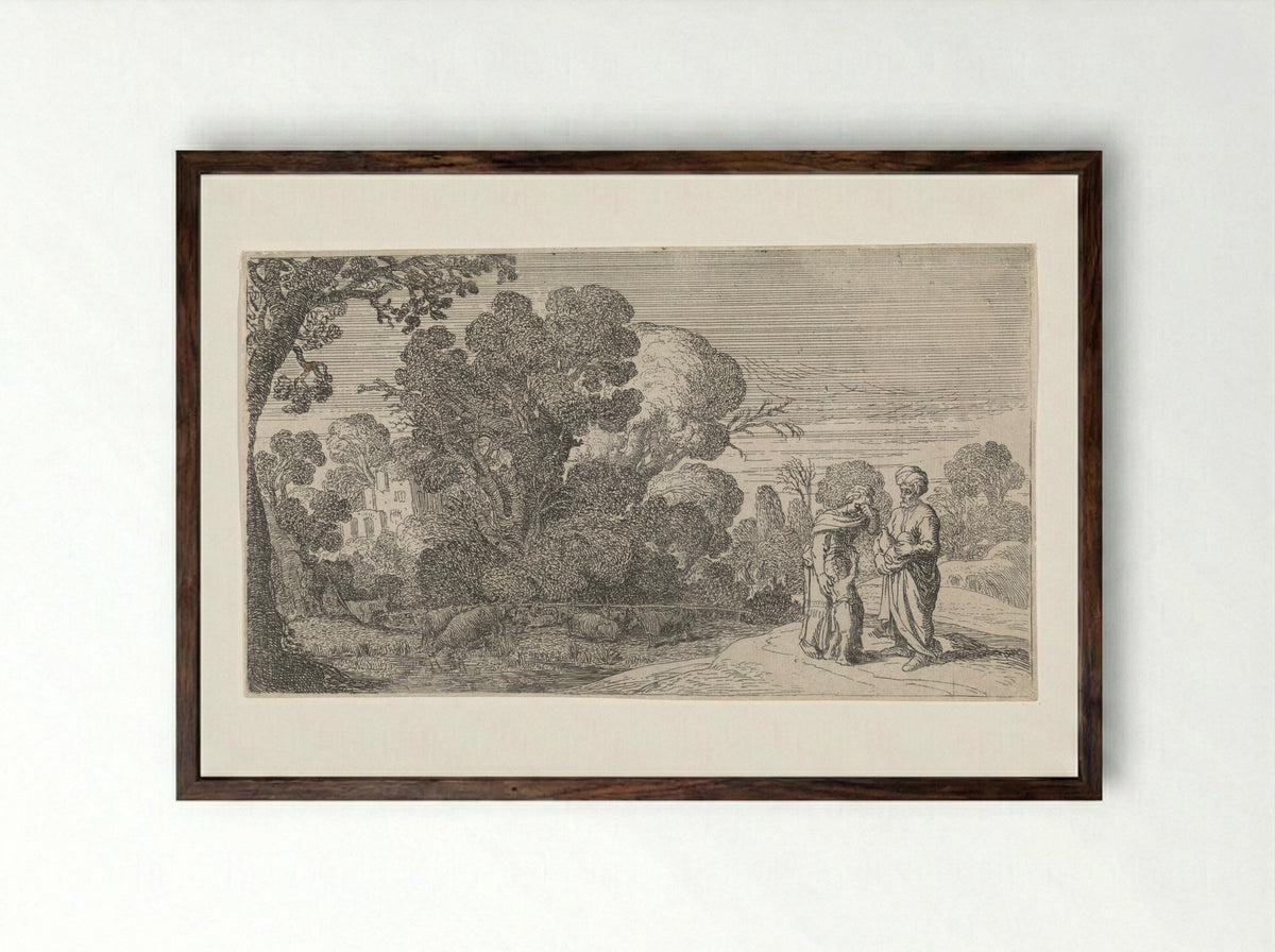 The Expulsion of Hagar and Ishmael - Nicolaes Moeyaert - Framed Print Dark Wood