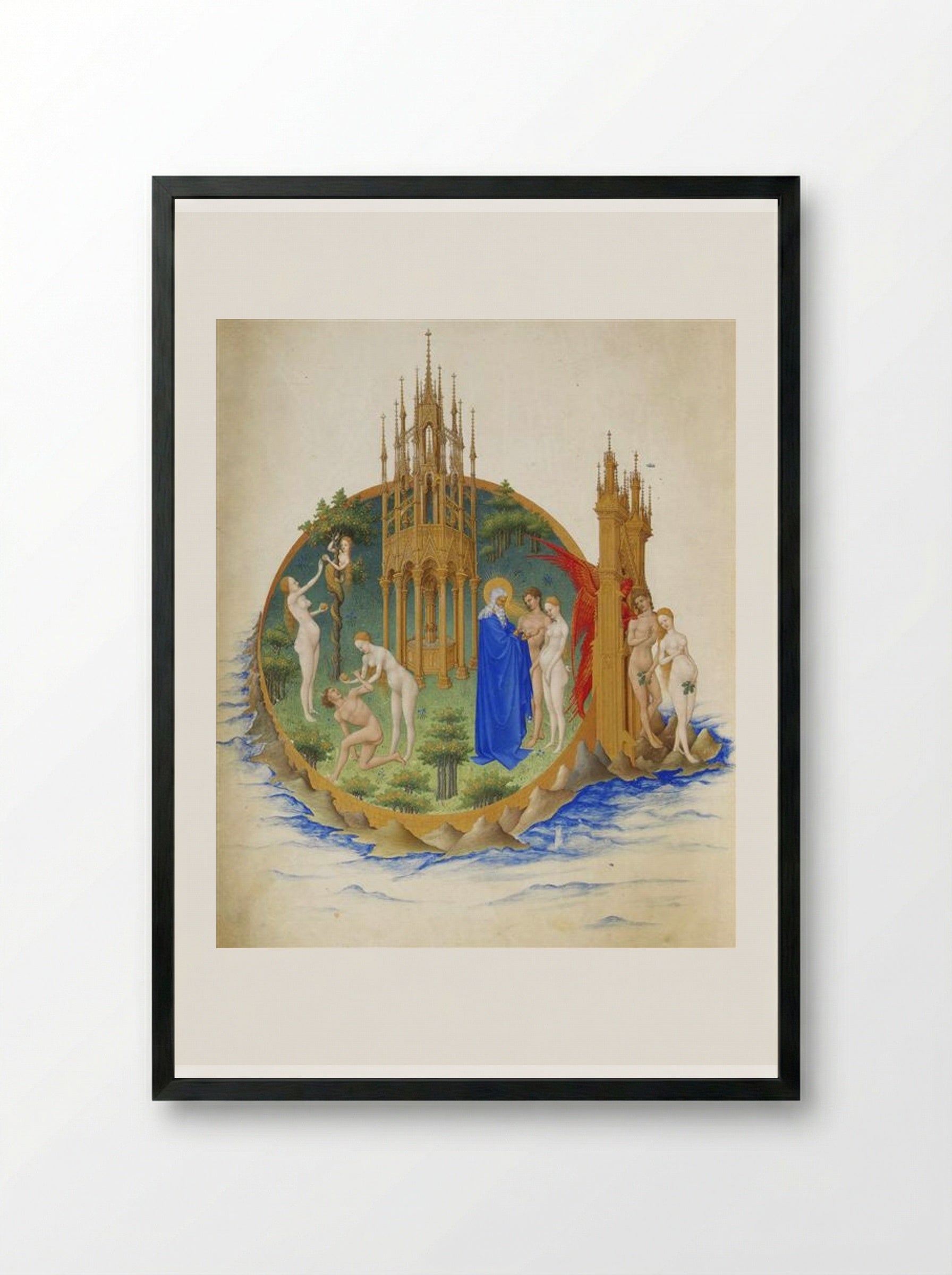 The Fall and the Expulsion from Paradise - Limbourg brothers - Framed Print Black