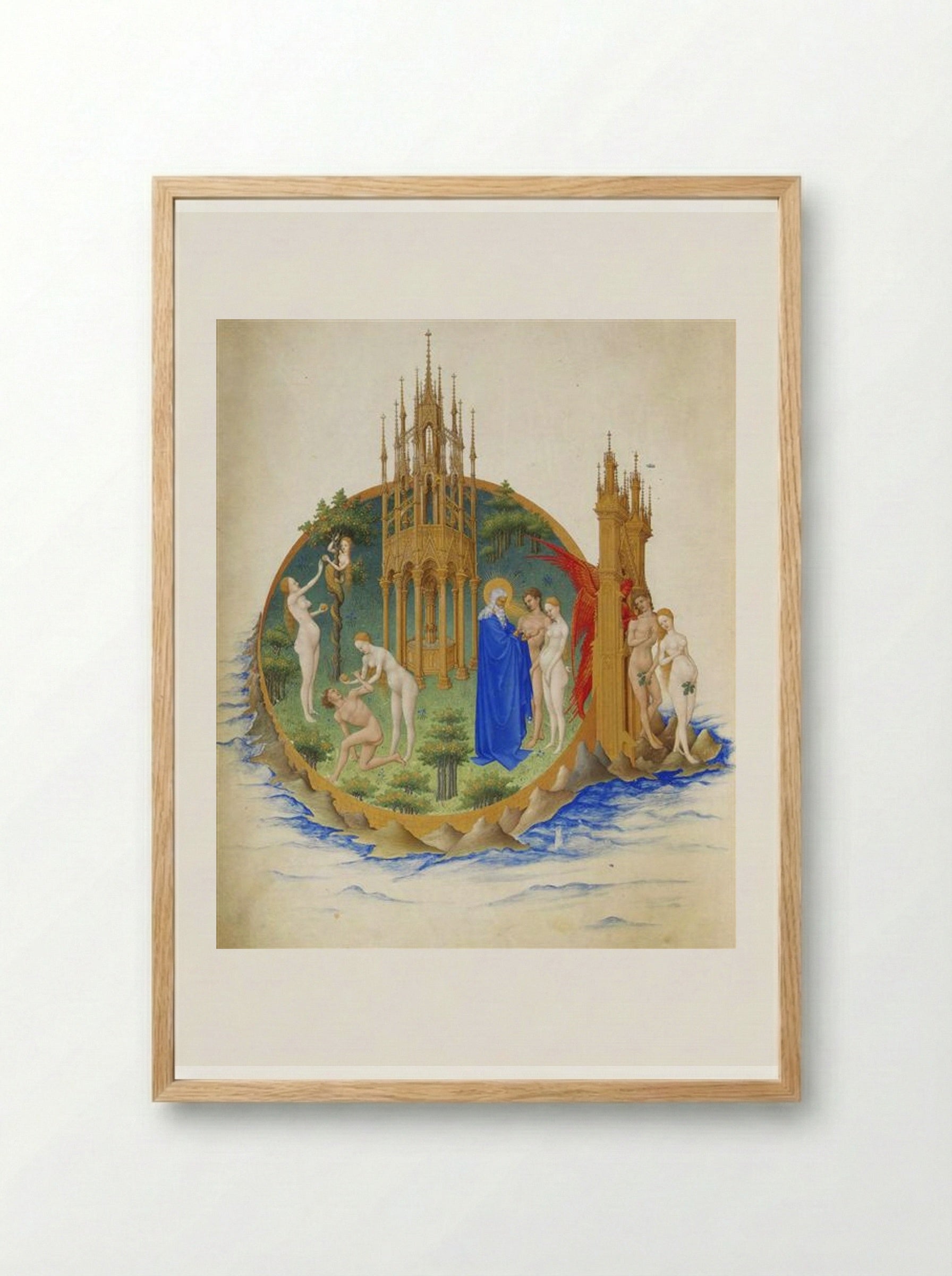 The Fall and the Expulsion from Paradise - Limbourg brothers - Framed Print Wood