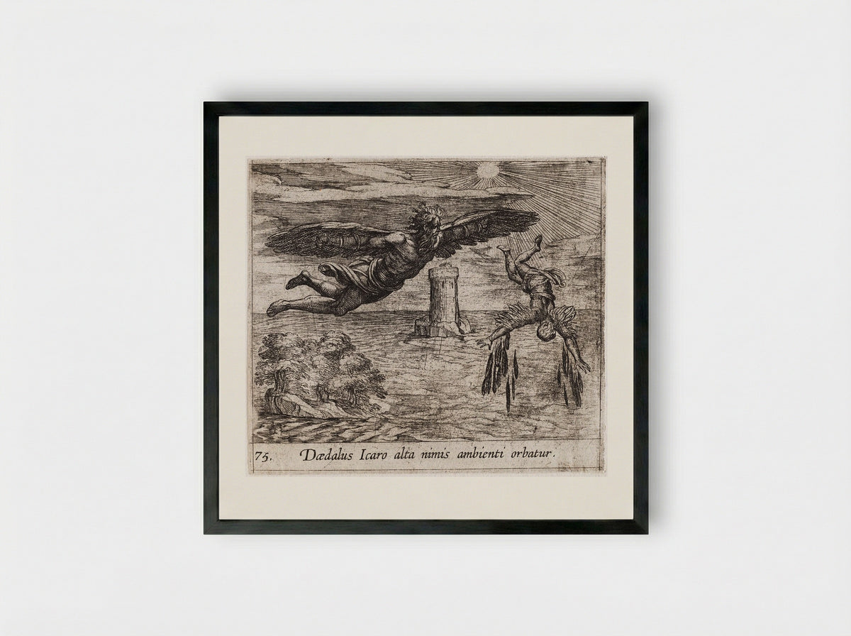 The Fall of Icarus - Antonio Tempesta - Framed Print Black