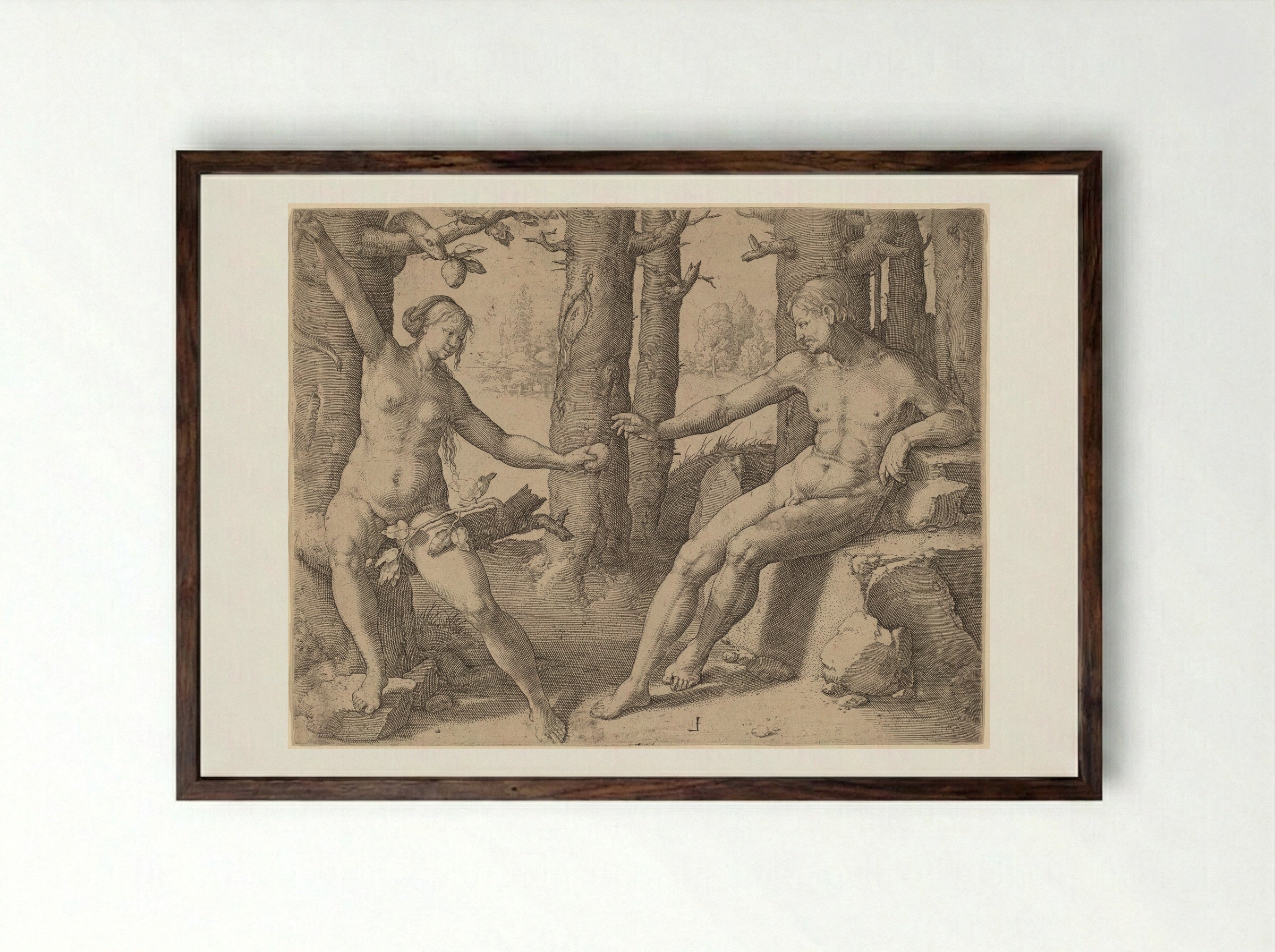 The Fall of Man - Lucas van Leyden - Framed Print Dark Wood