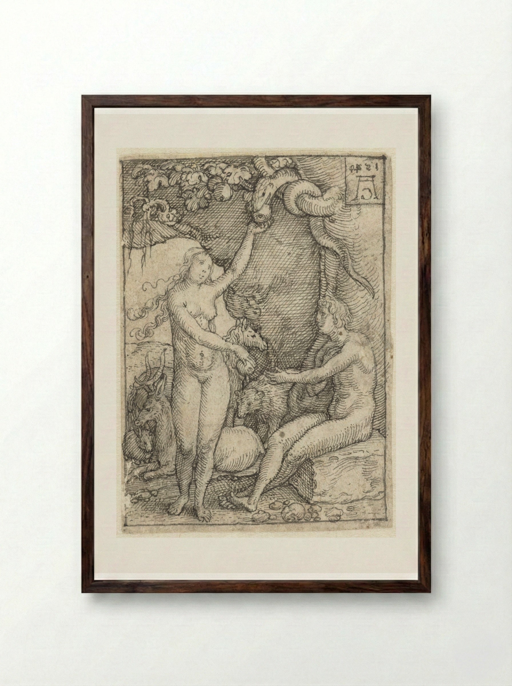The Fall of Man - Heinrich Aldegrever - Framed Print Dark Wood