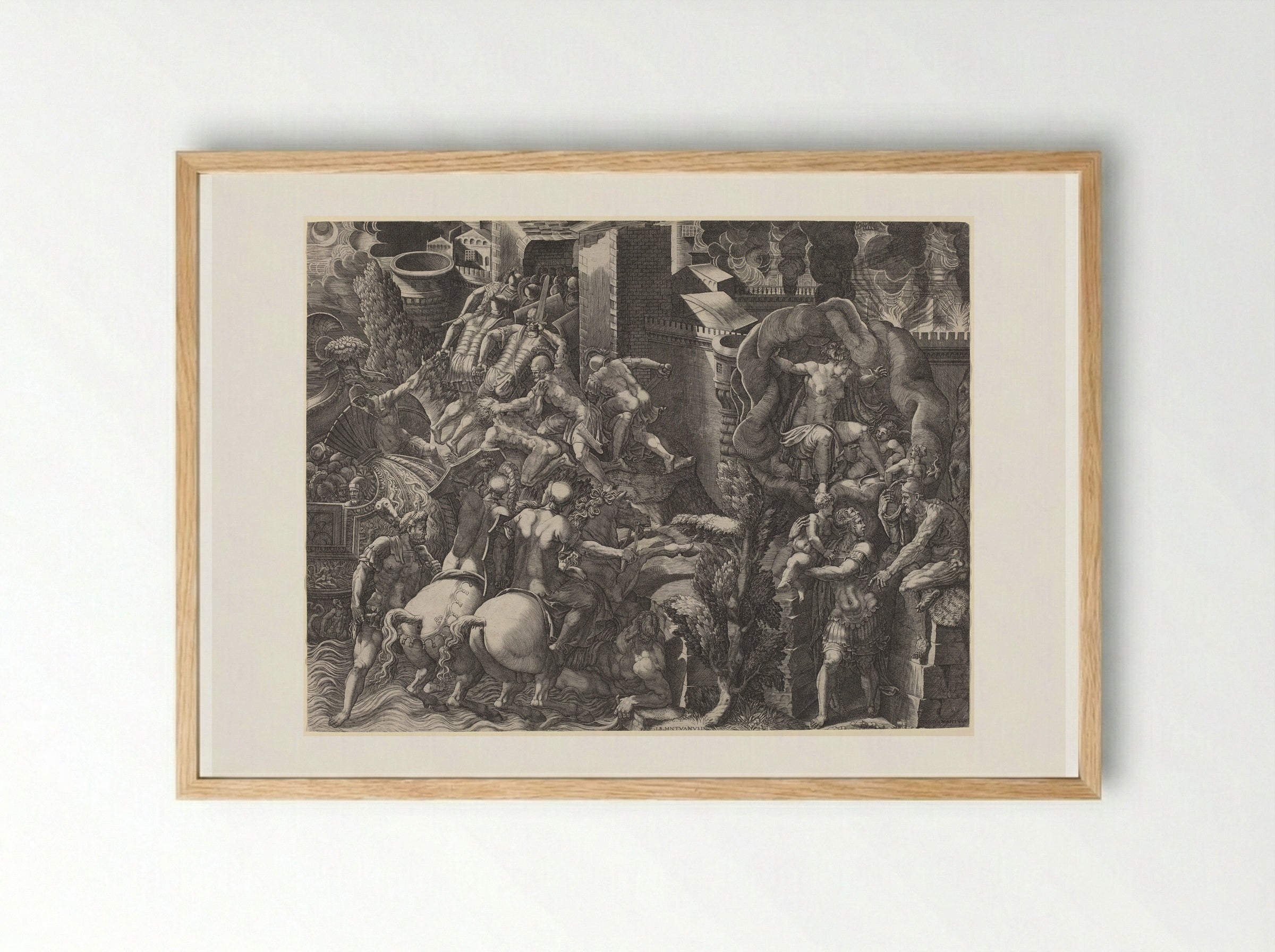 The Fall of Troy and the Escape of Aeneas - Giorgio Ghisi - Framed Print Wood