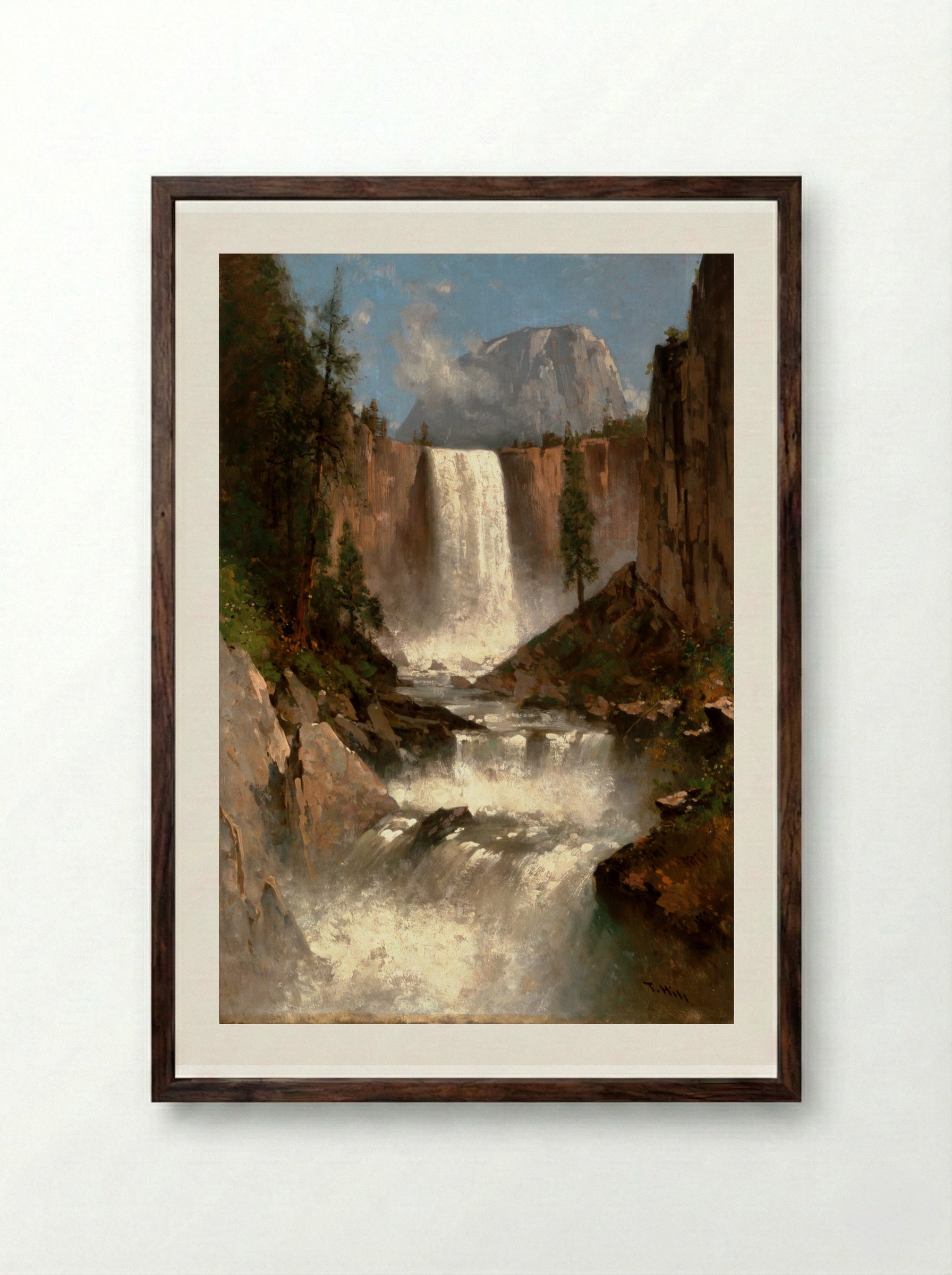 The Falls of Yosemite - Thomas Hill - Framed Print Dark Wood