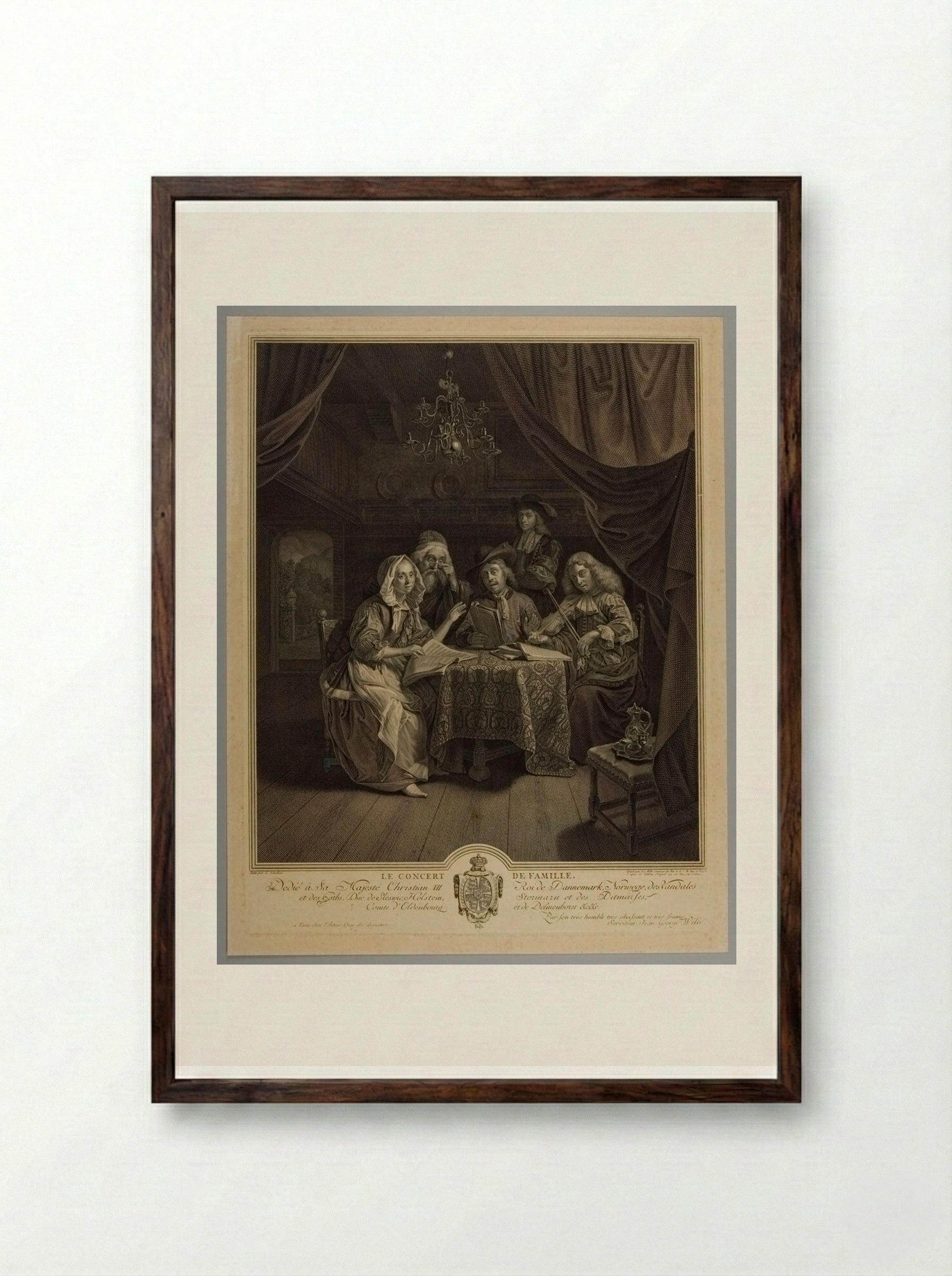 The Family Concert - Johann Georg Wille - Framed Print Dark Wood