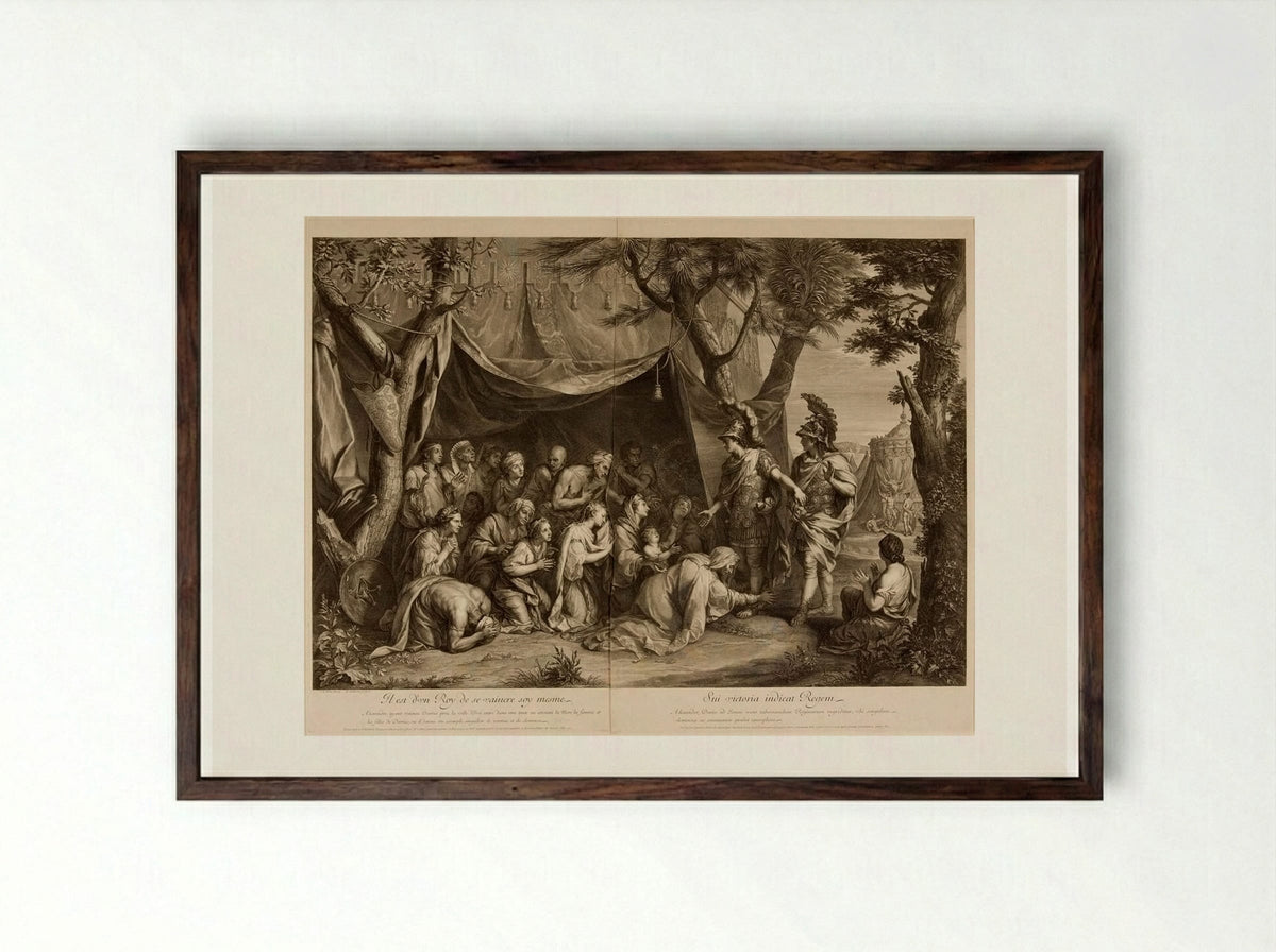 The Family of Darius at the Feet of Alexander - Gérard Edelinck - Framed Print Dark Wood