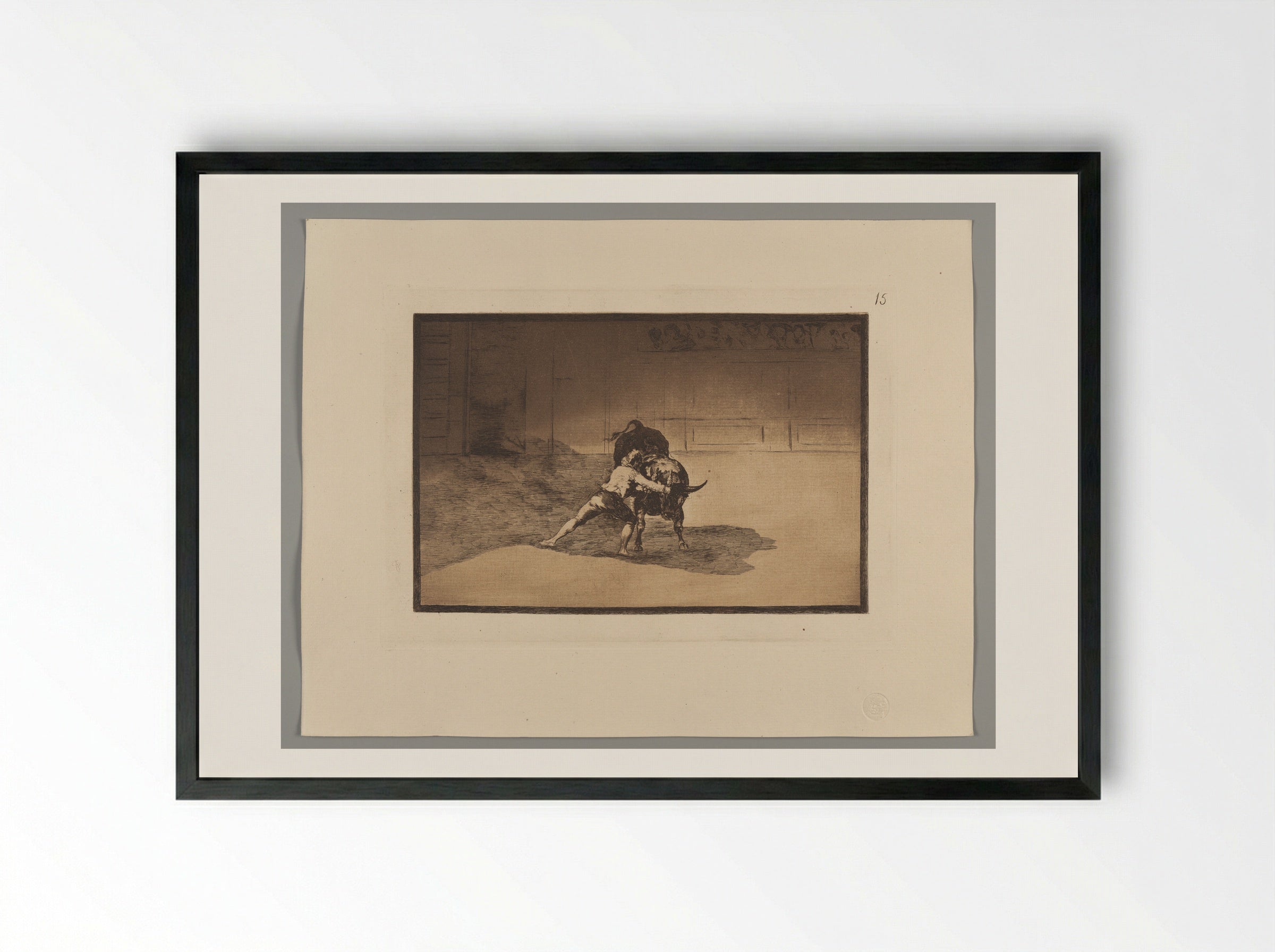 The Famous Martincho Places the Banderillas Playing the Bull with the Movement of His Body - Francisco José de Goya y Lucientes - Framed Print Black