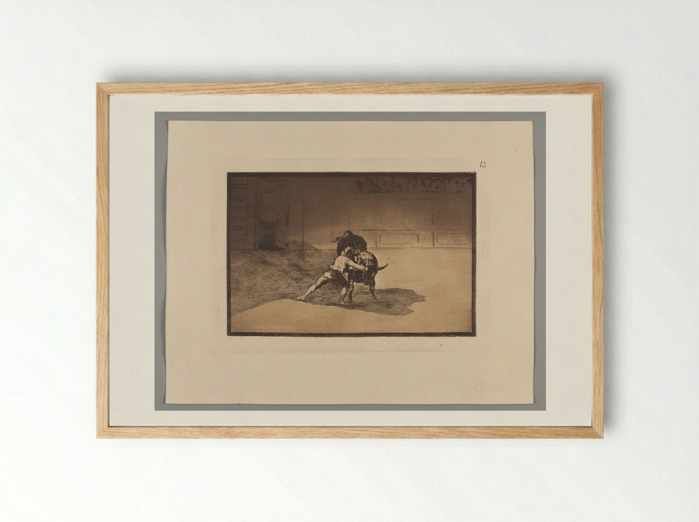 The Famous Martincho Places the Banderillas Playing the Bull with the Movement of His Body - Francisco José de Goya y Lucientes - Framed Print Wood