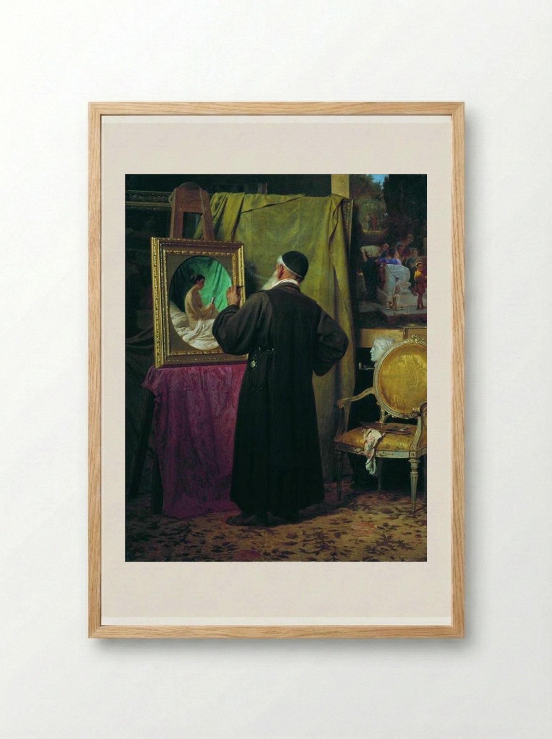 The Fan (The Artist in his Studio) - Fyodor Bronnikov - Framed Print Wood