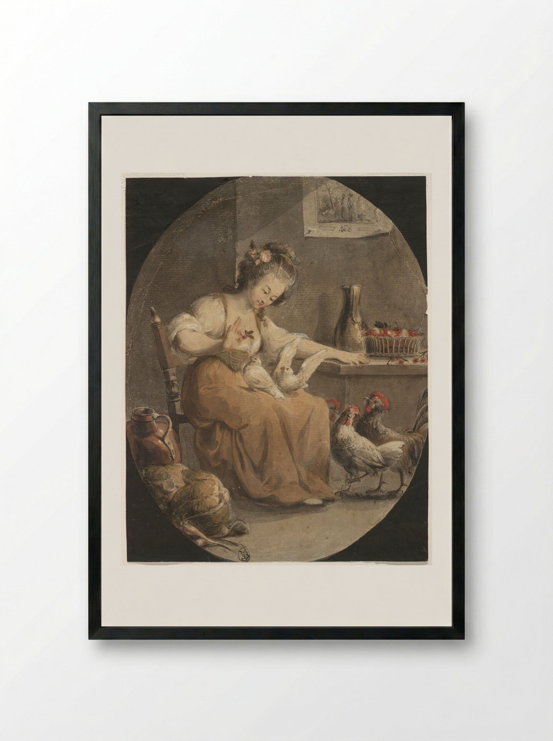 The Farm Girl - Jean-Baptiste Huet - Framed Print Black