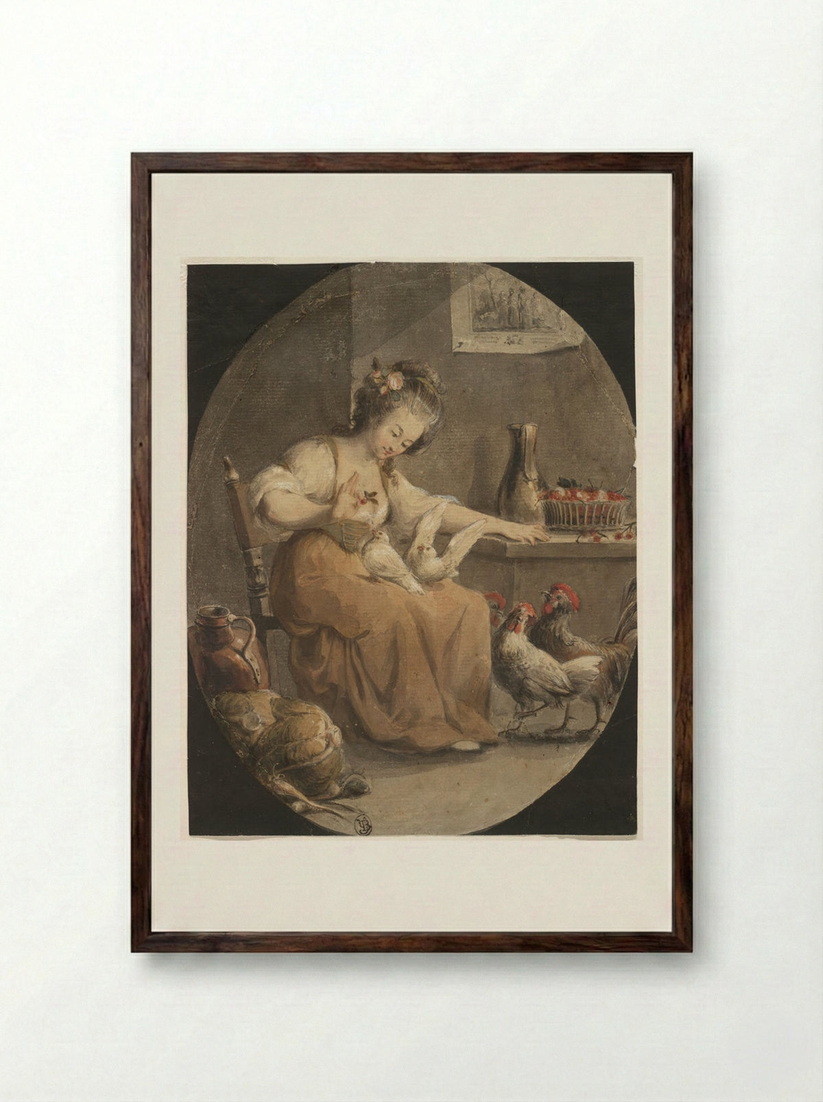The Farm Girl - Jean-Baptiste Huet - Framed Print Dark Wood