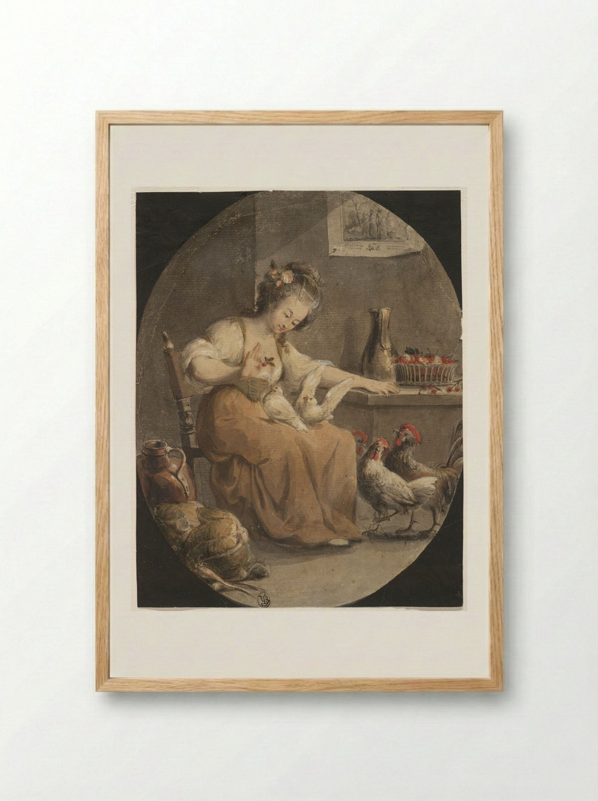 The Farm Girl - Jean-Baptiste Huet - Framed Print Wood