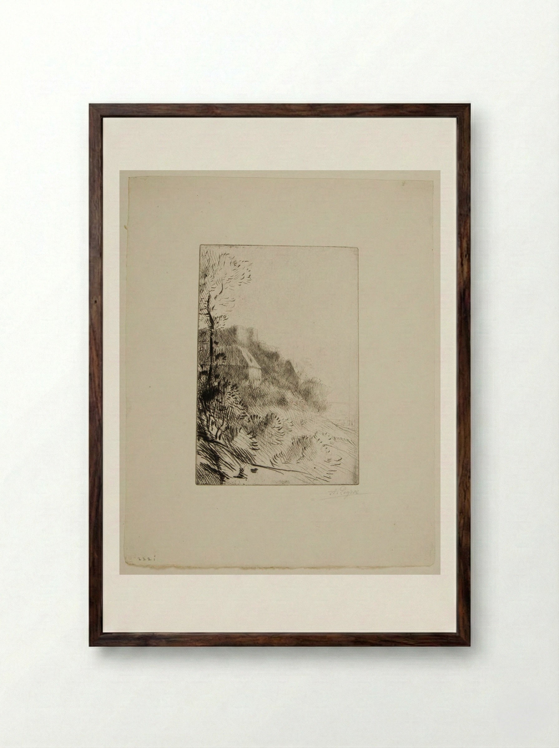 The Farm on the Hill - Alphonse Legros - Framed Print Dark Wood