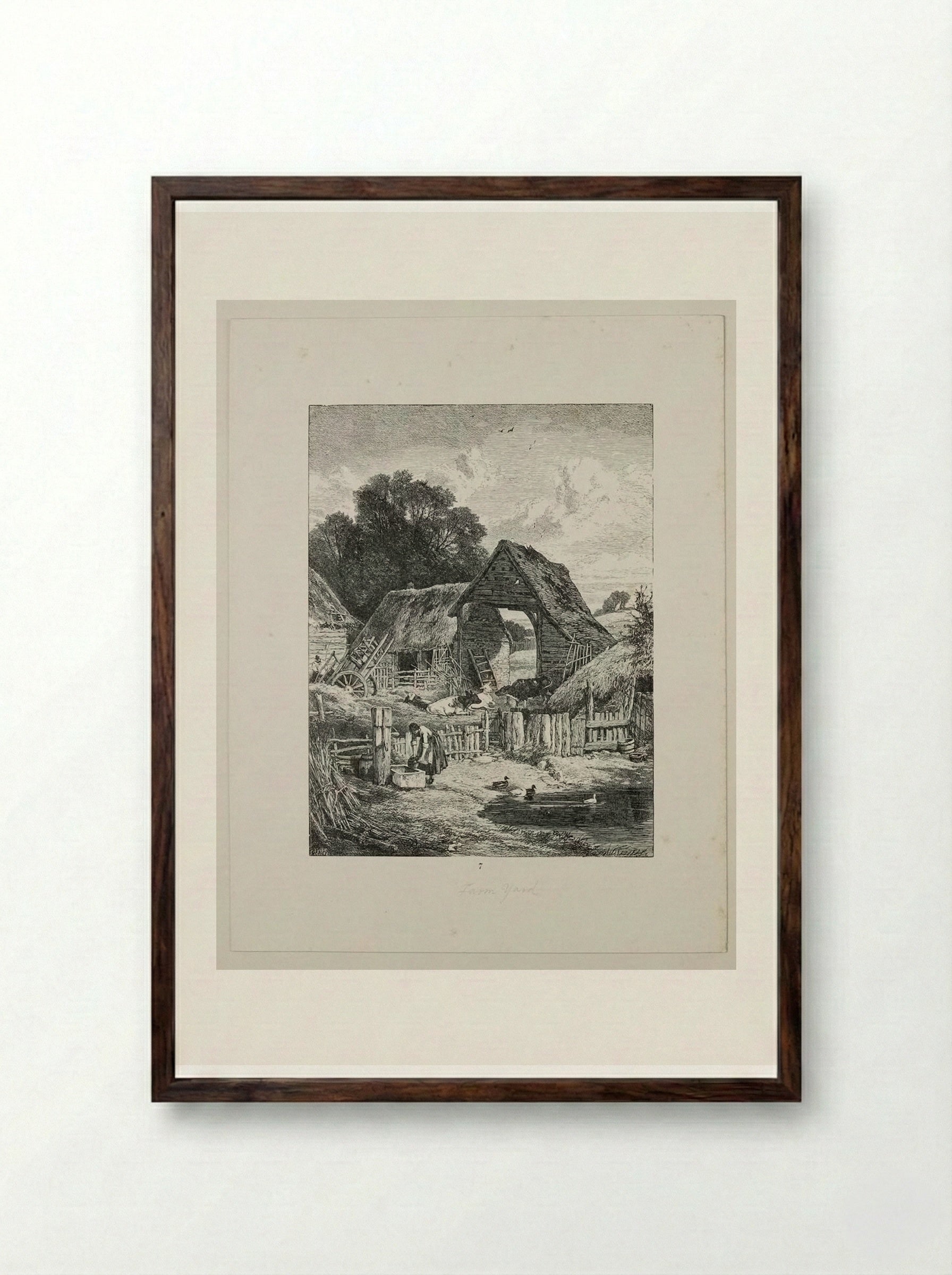 The Farmyard - Edward Dalziel - Framed Print Dark Wood