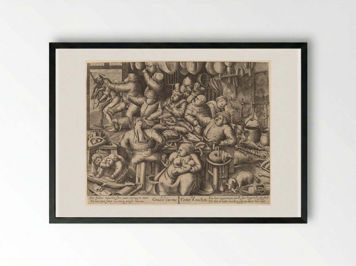 The Fat Kitchen - Pieter Bruegel the Elder - Framed Print Black