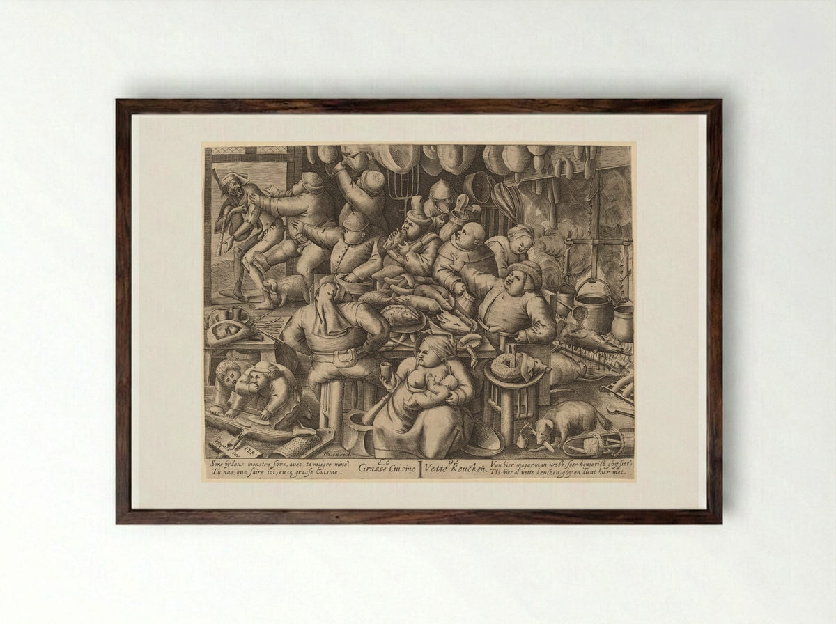 The Fat Kitchen - Pieter Bruegel the Elder - Framed Print Dark Wood