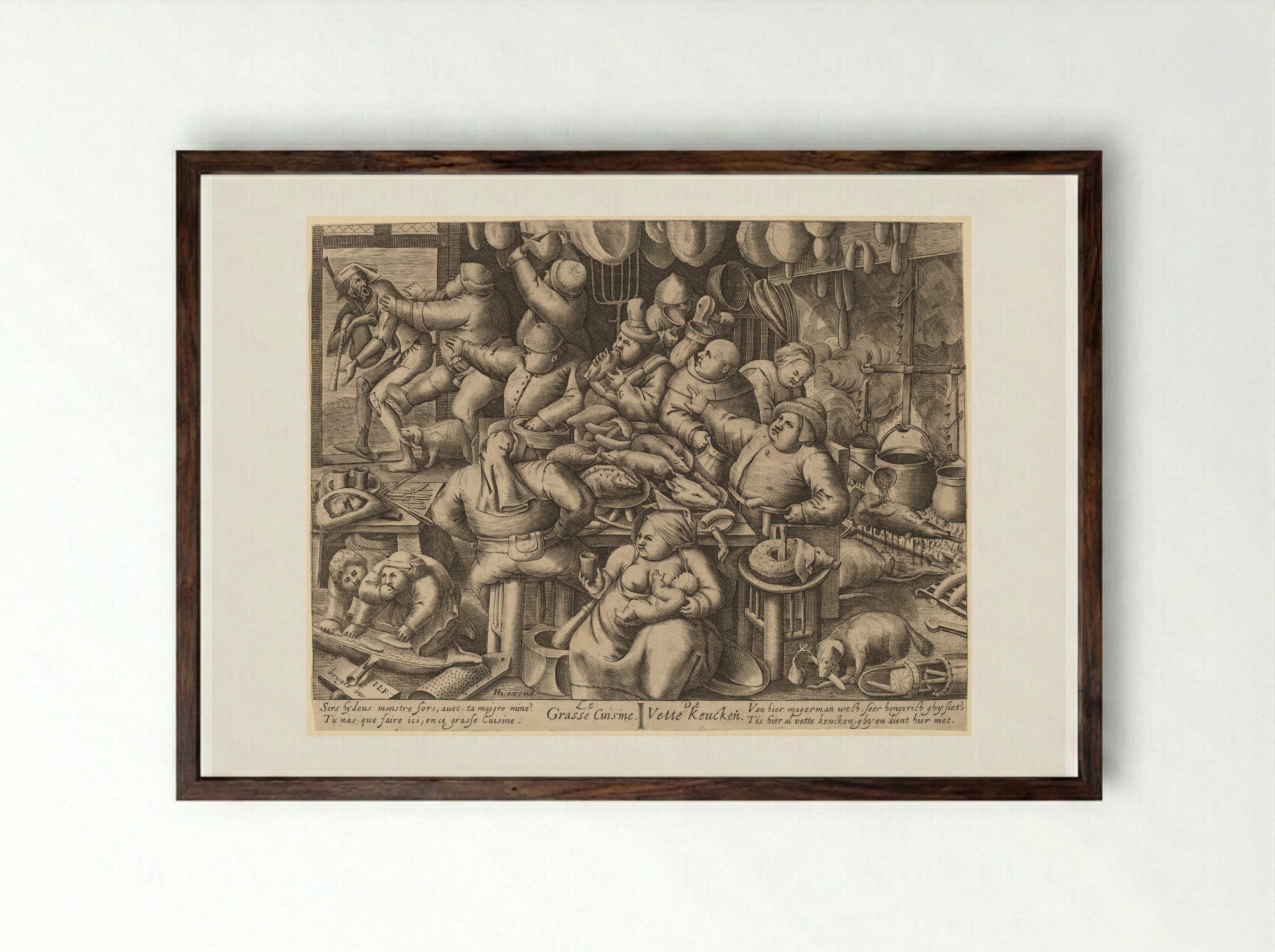 The Fat Kitchen - Pieter Bruegel the Elder - Framed Print Dark Wood