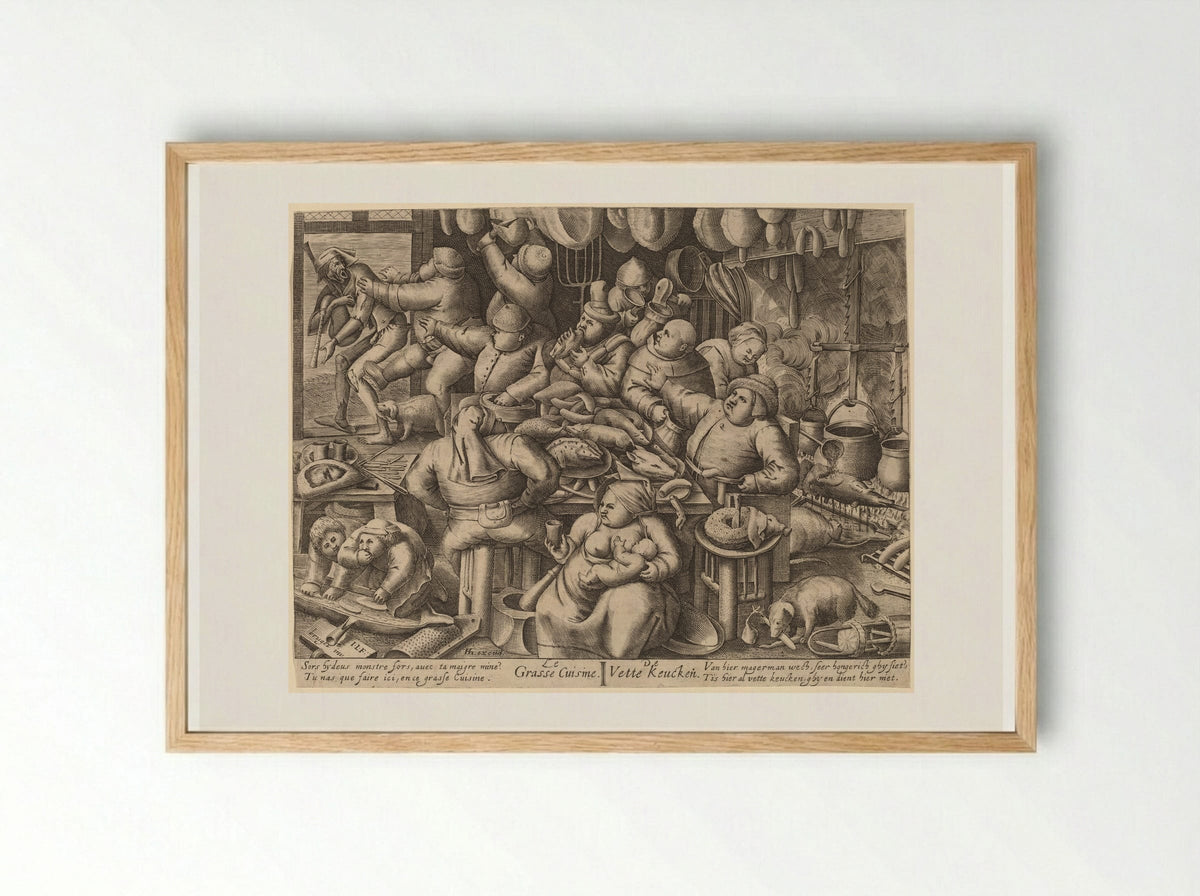 The Fat Kitchen - Pieter Bruegel the Elder - Framed Print Wood