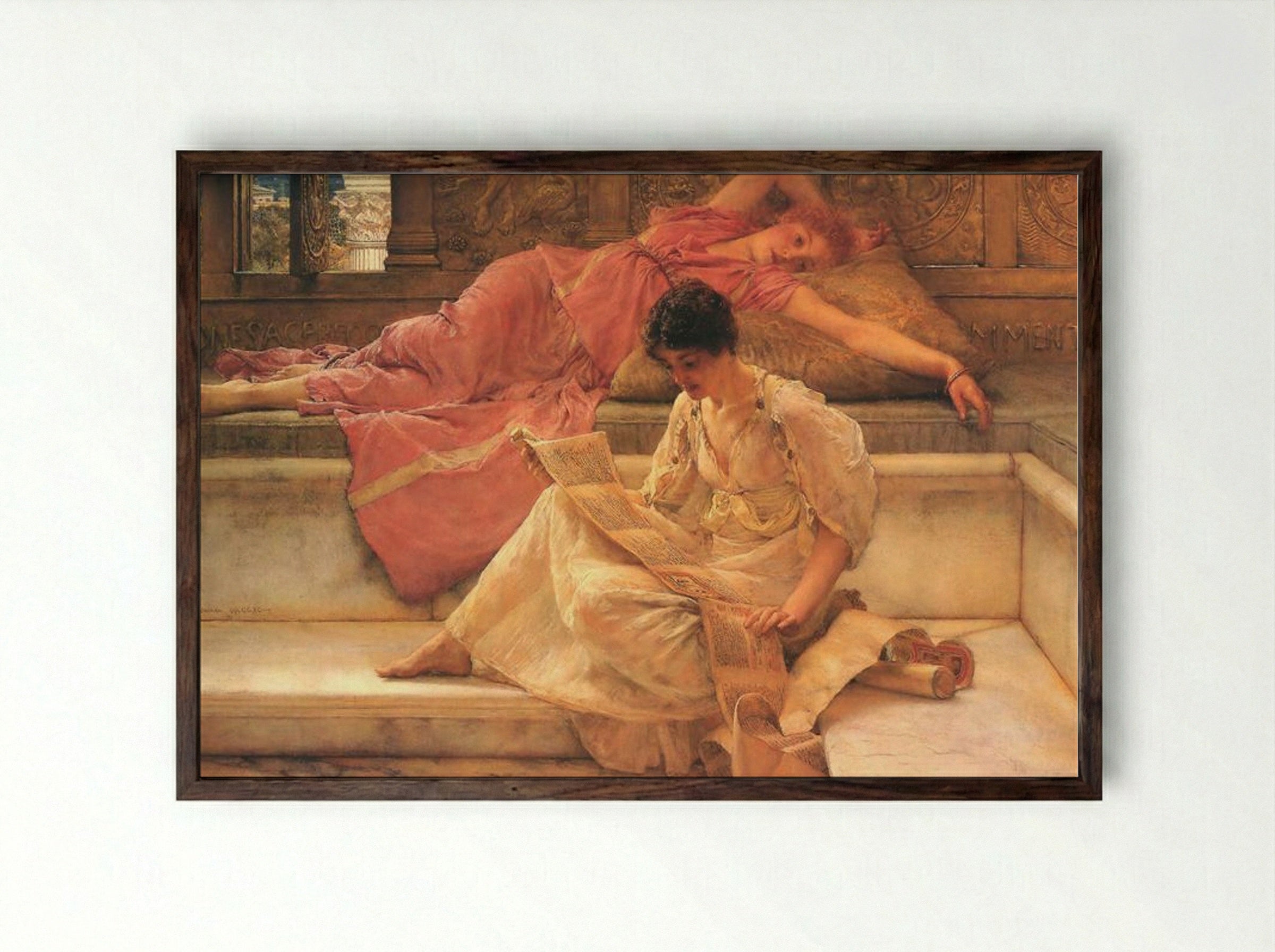 The Favourite Poet - Sir Lawrence Alma-Tadema - Framed Print Dark Wood