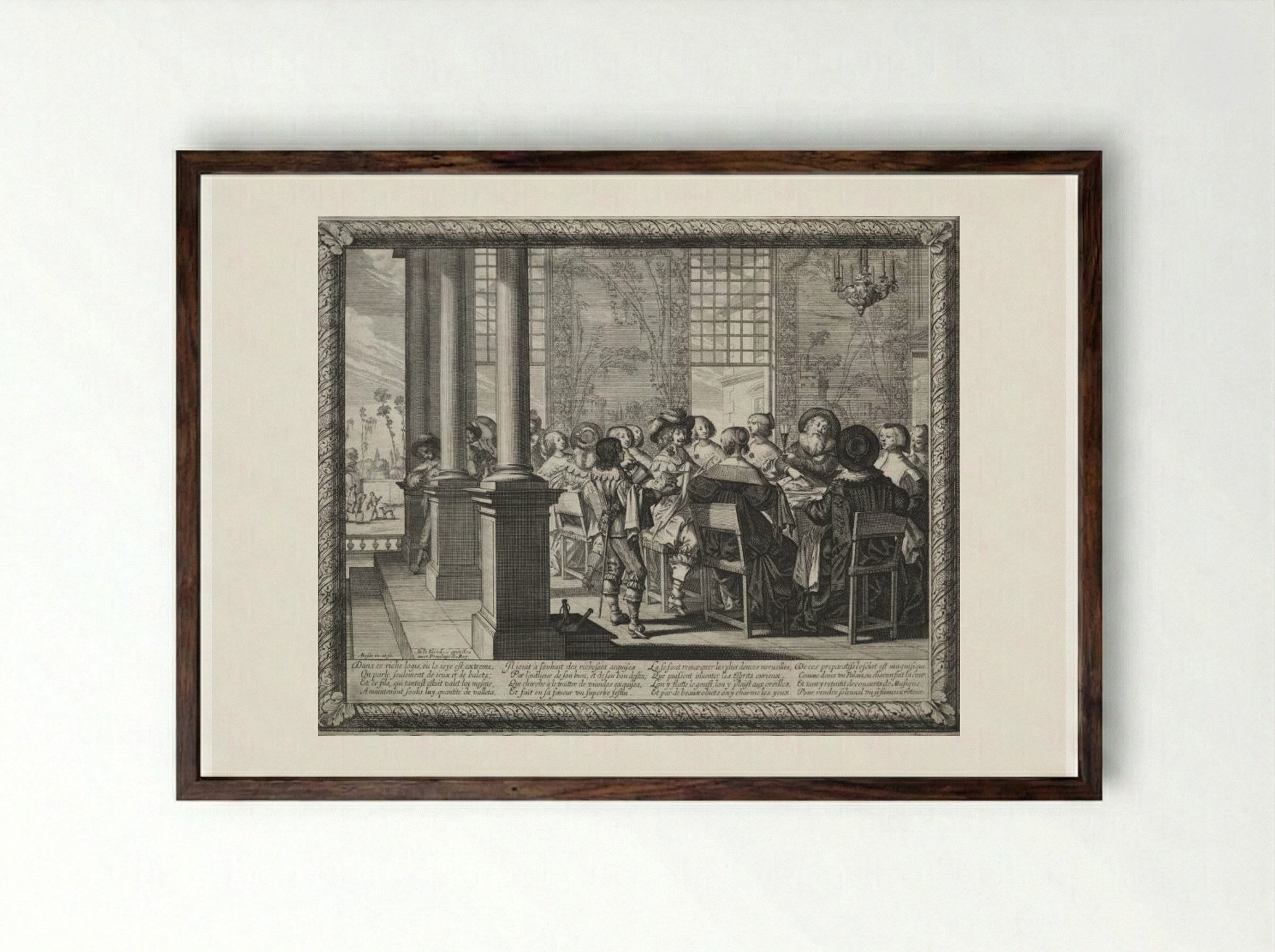 The Feast in Honour of the Prodigal's Return - Abraham Bosse - Framed Print Dark Wood