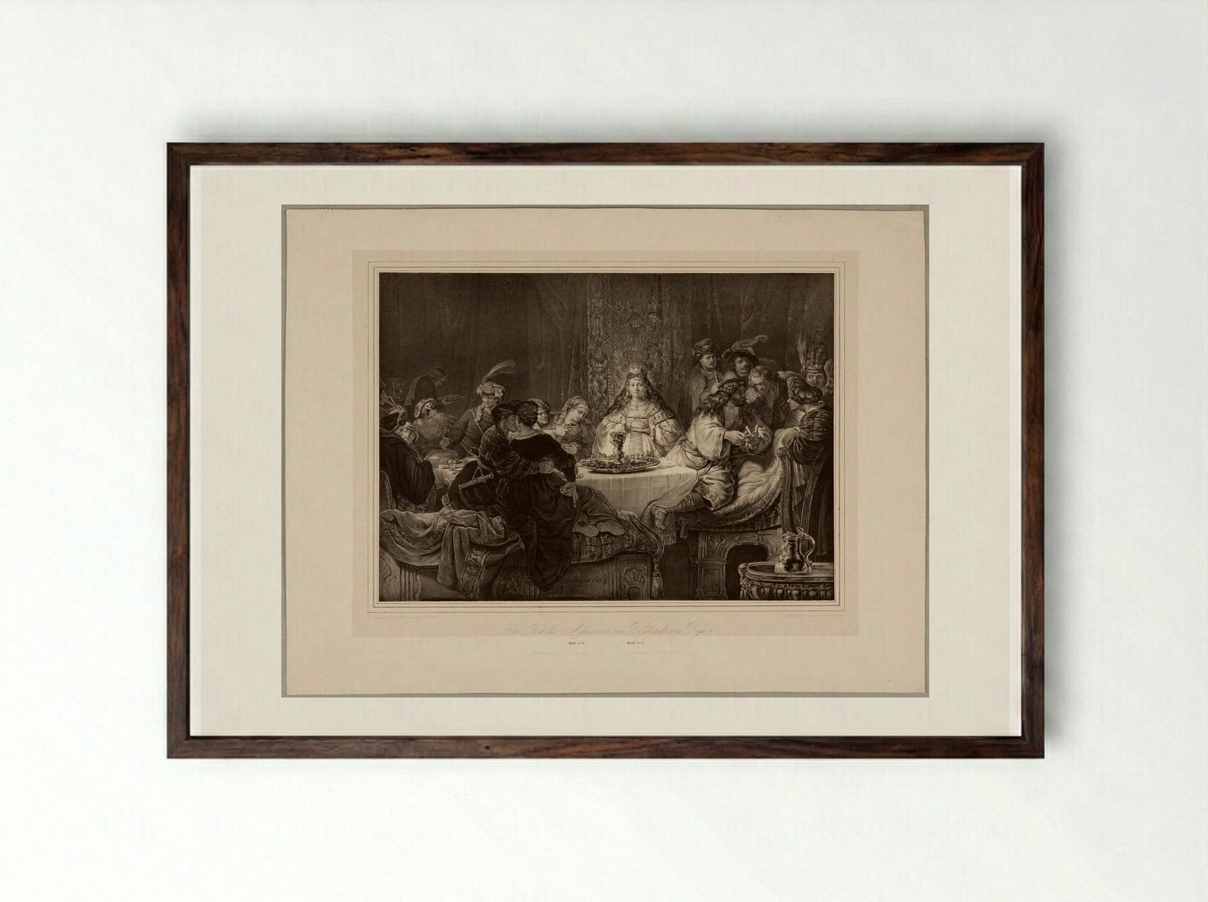 The Feast of Ahasuerus - Franz Hanfstaengl - Framed Print Dark Wood