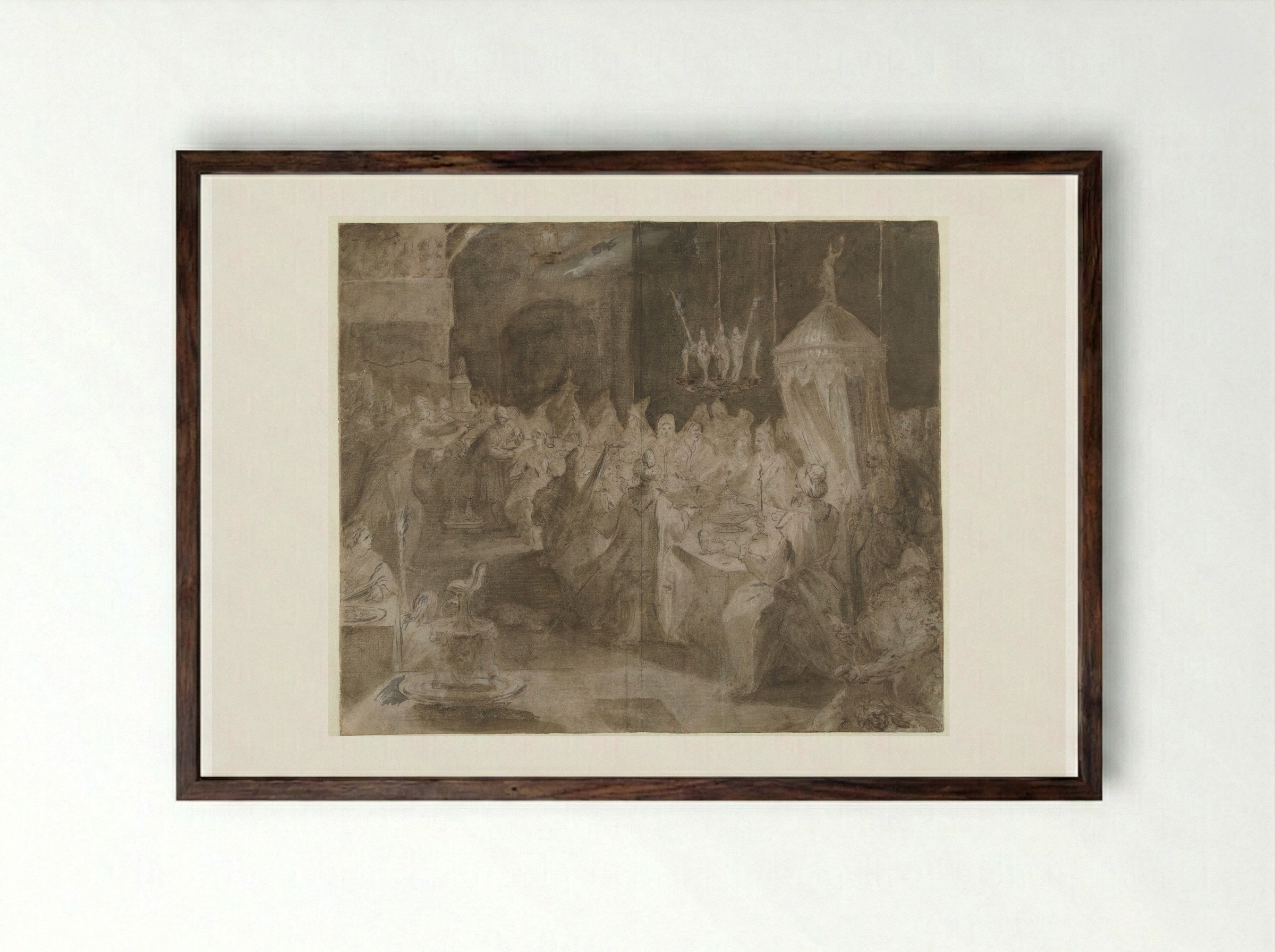 The Feast of Belshazzar - Jan Harmensz. Muller - Framed Print Dark Wood