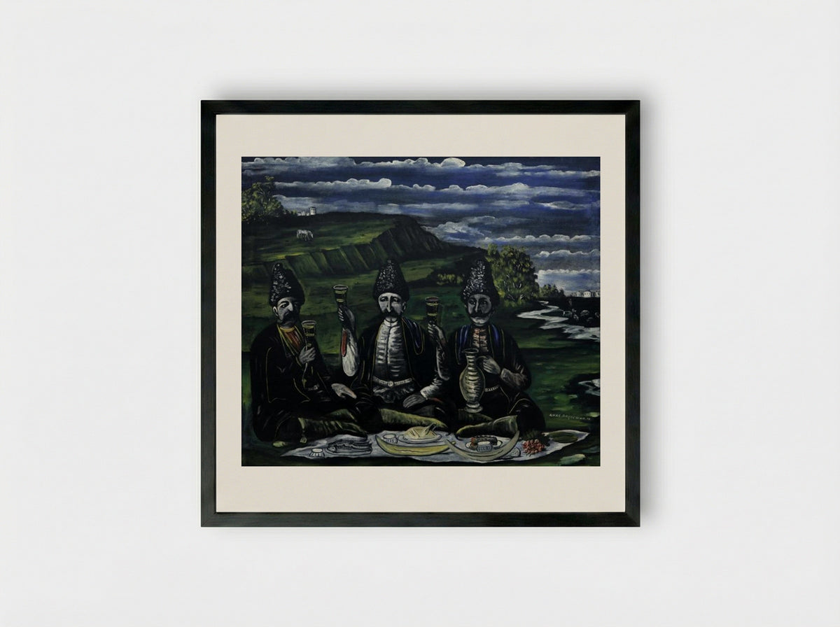 The Feast of Three Nobles in the Valley - Niko Pirosmani - Framed Print Black