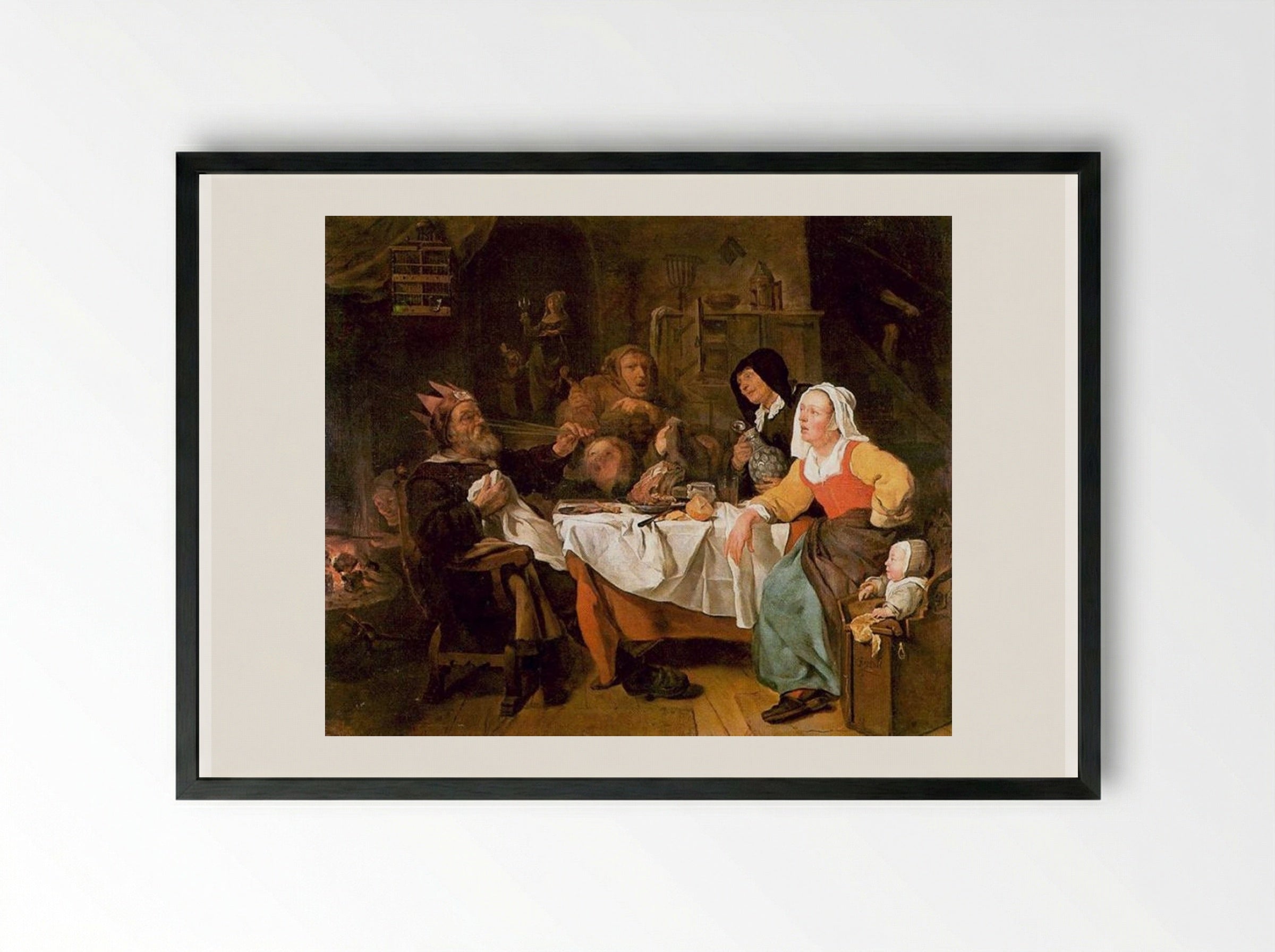 The Feast of the Bean King - Gabriel Metsu - Framed Print Black