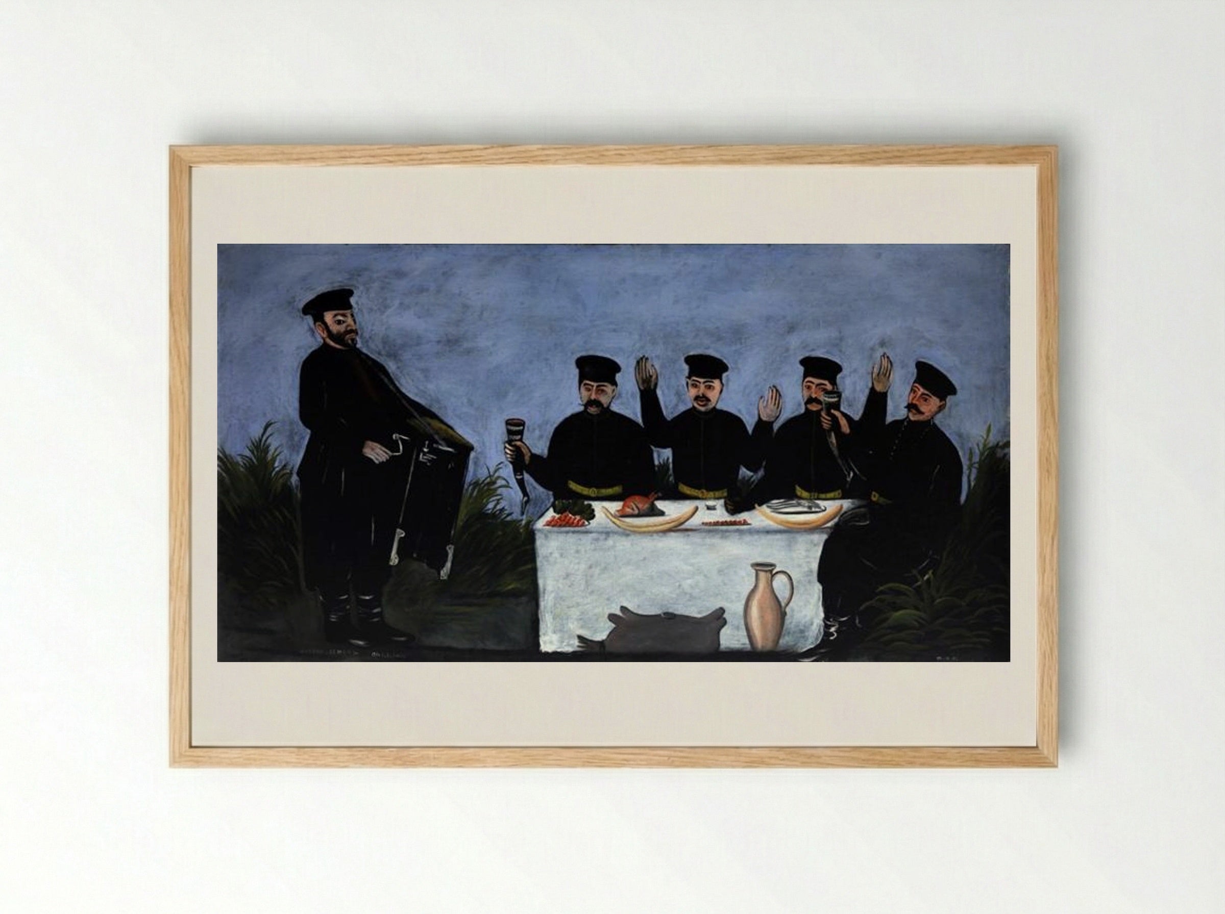 The Feast with Barrel Organist Datiko Zemeli - Niko Pirosmani - Framed Print Wood