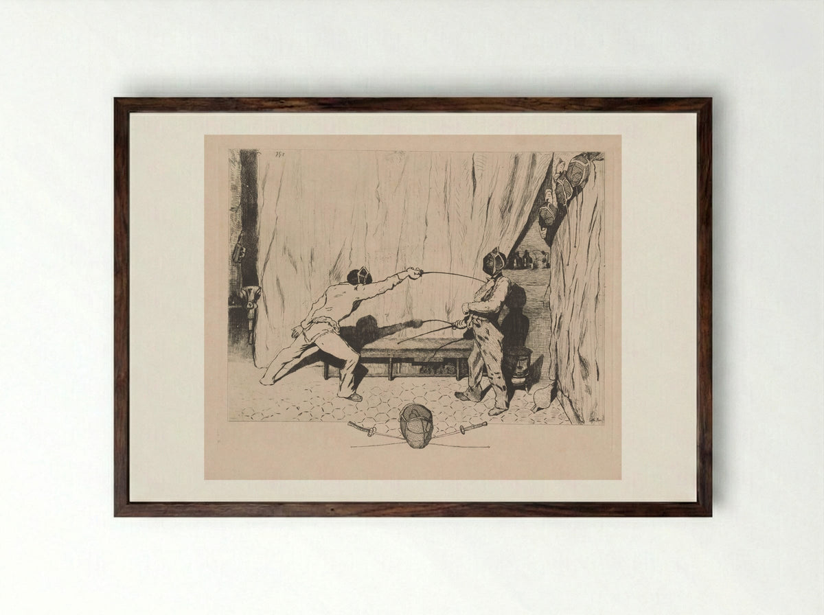 The Fencing Room - Jules de Goncourt - Framed Print Dark Wood
