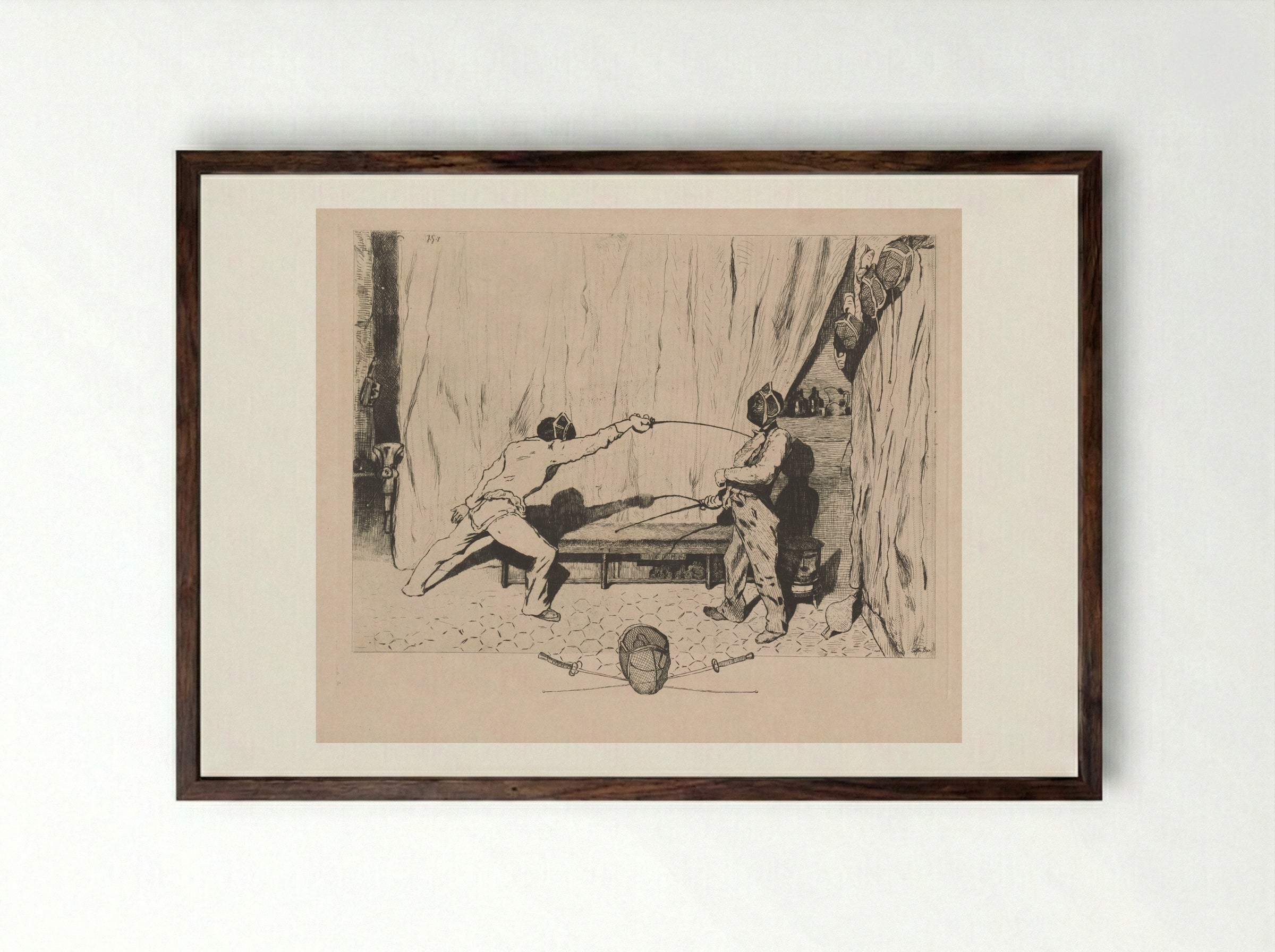 The Fencing Room - Jules de Goncourt - Framed Print Dark Wood