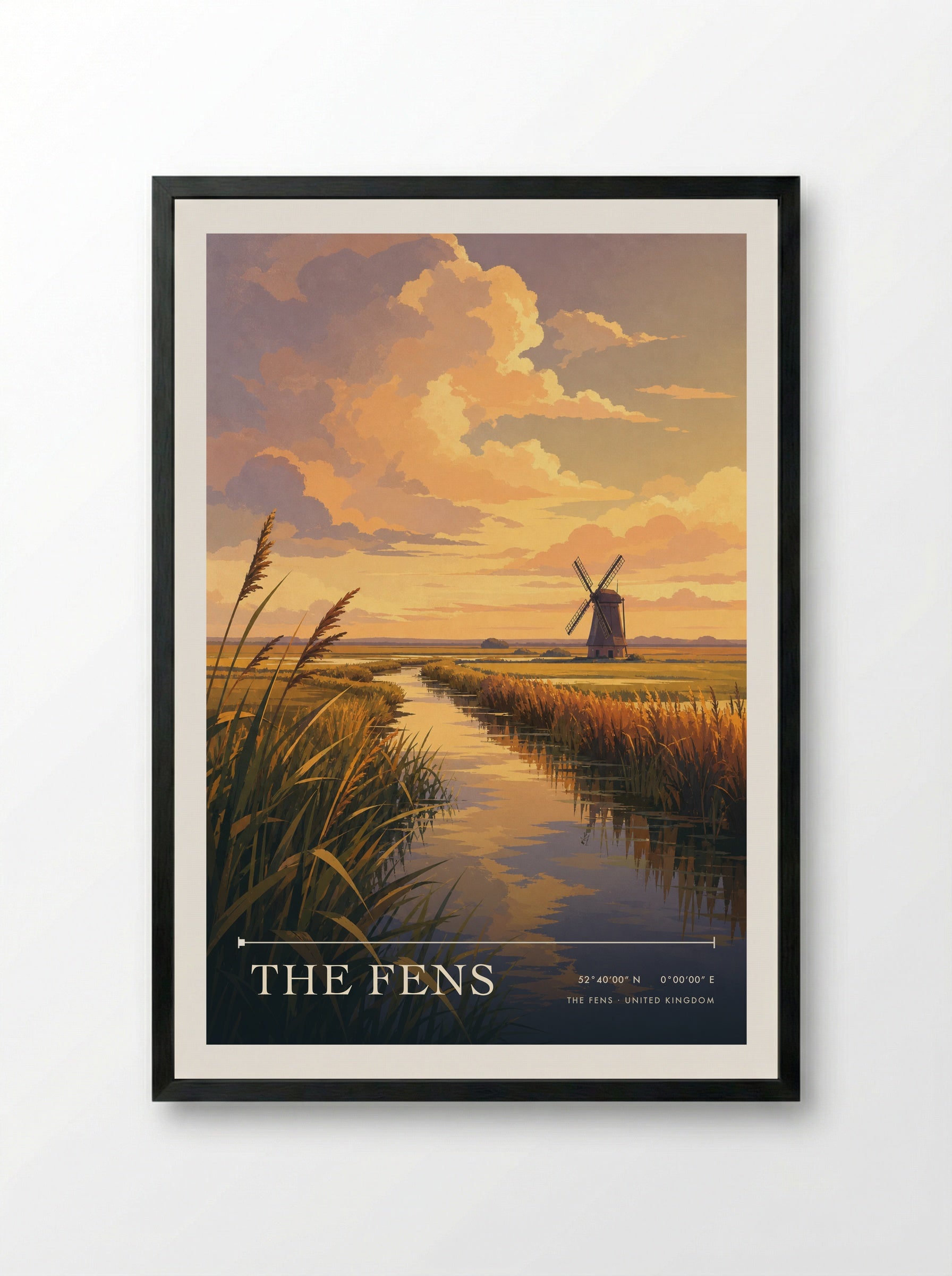 The Fens United Kingdom Travel Poster - Framed Print Black