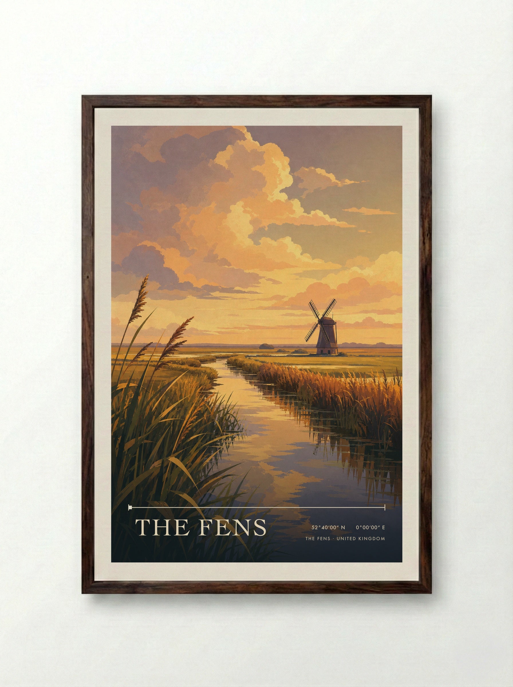The Fens United Kingdom Travel Poster - Framed Print Dark Wood