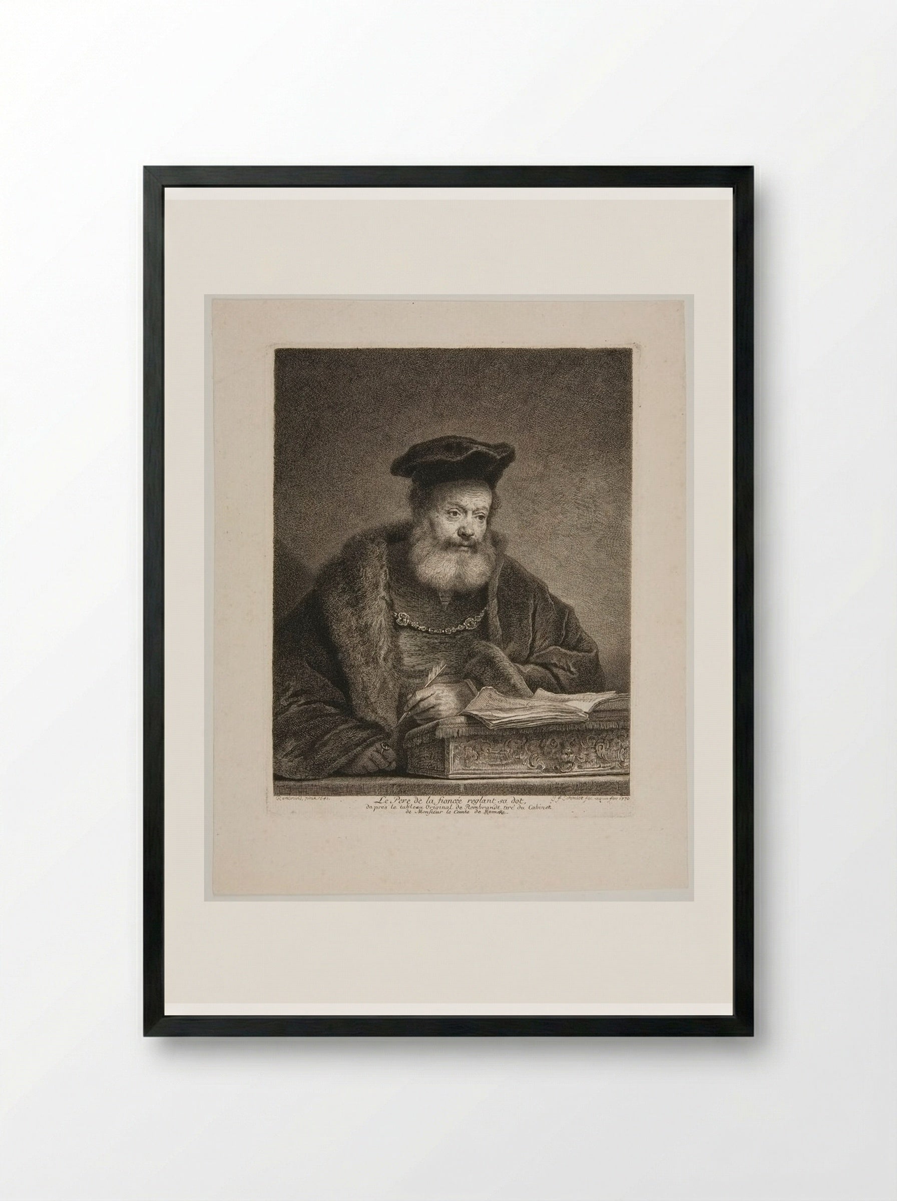 The Fiancée's Father Arranging Her Dowry - Georg Friedrich Schmidt - Framed Print Black
