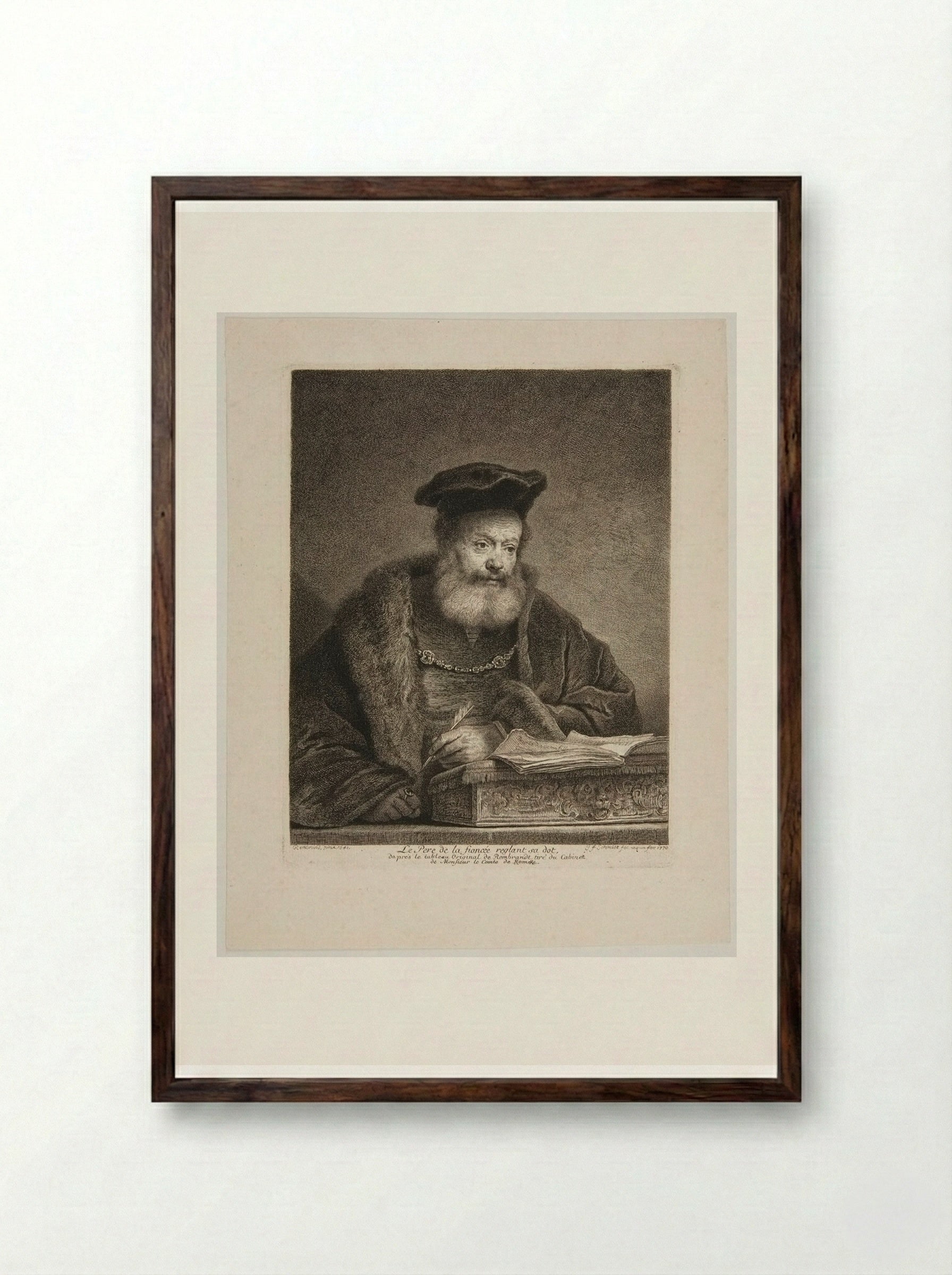 The Fiancée's Father Arranging Her Dowry - Georg Friedrich Schmidt - Framed Print Dark Wood